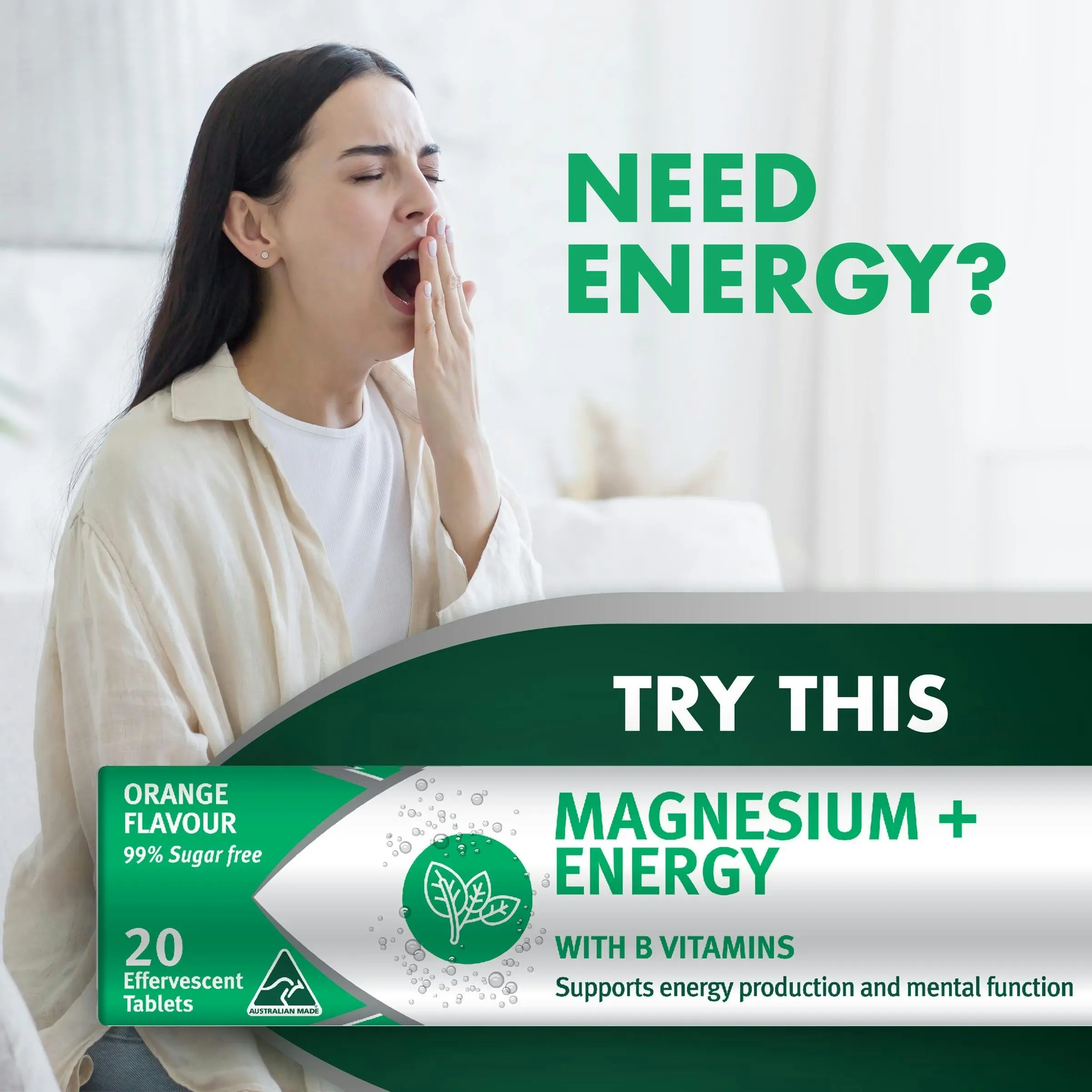 Nature's Own Magnesium + Energy Effervescent 20 Tablets