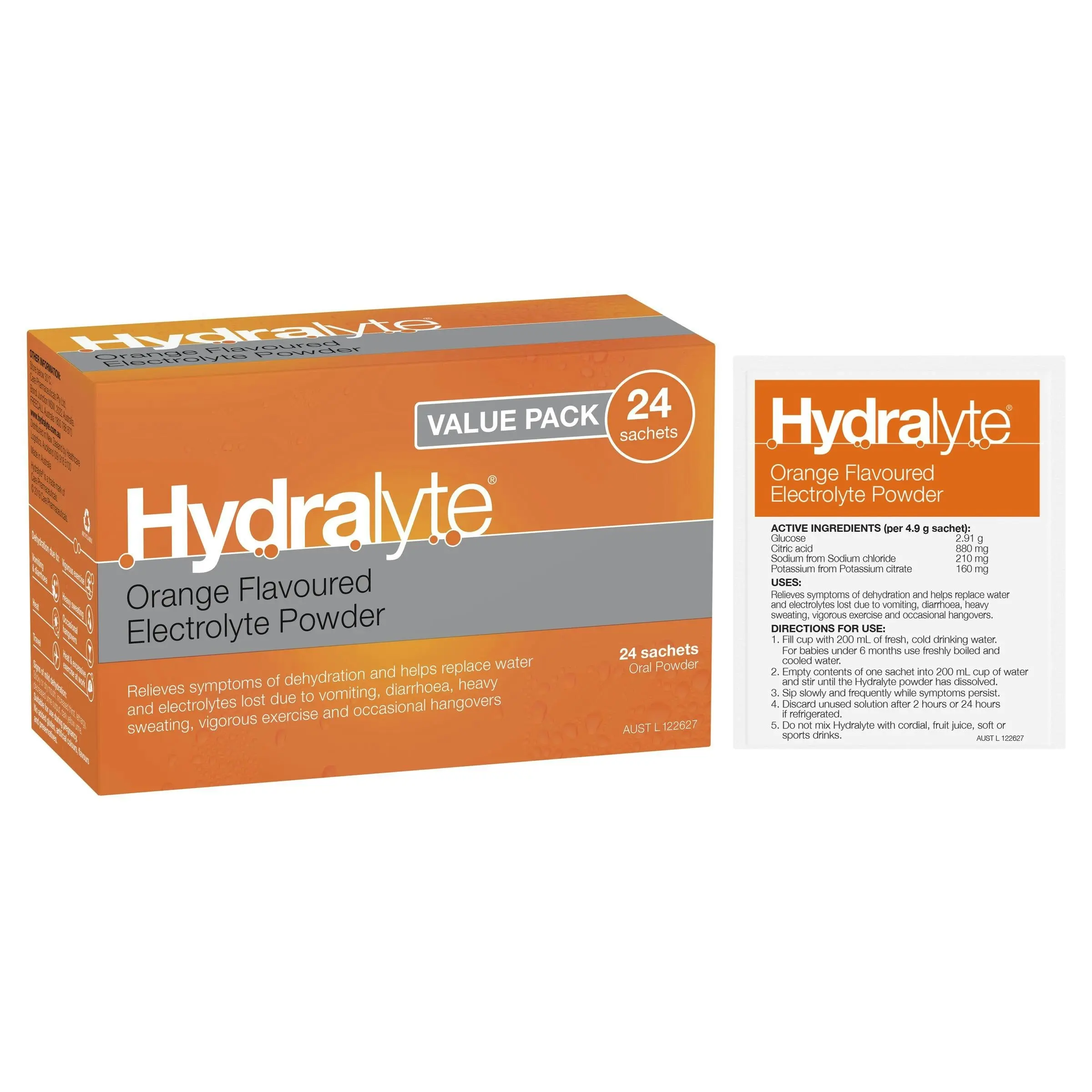 Hydralyte Electrolyte Powder Orange 24 pack