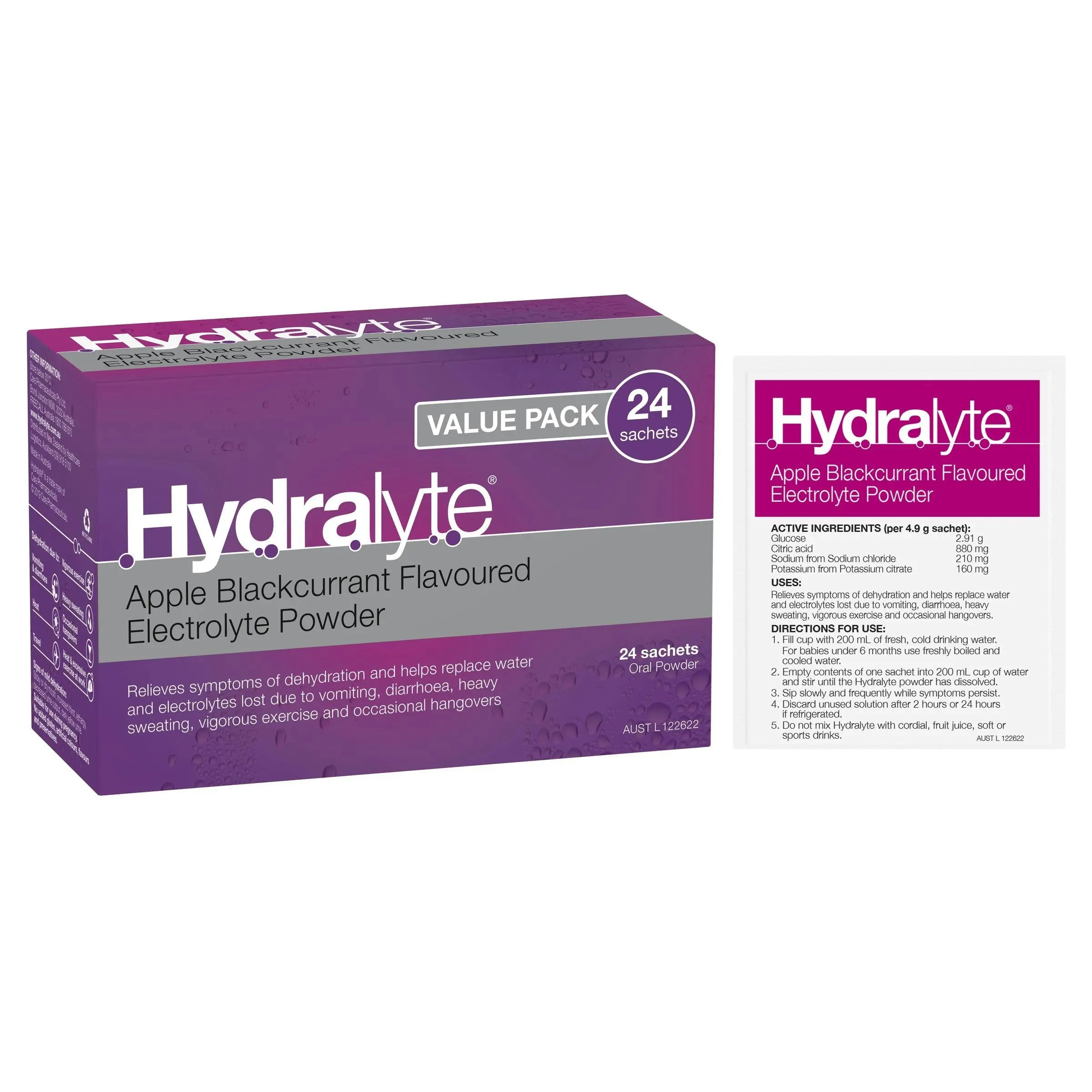 Hydralyte Electrolyte Powder Apple Blackcurrant 24 Pack