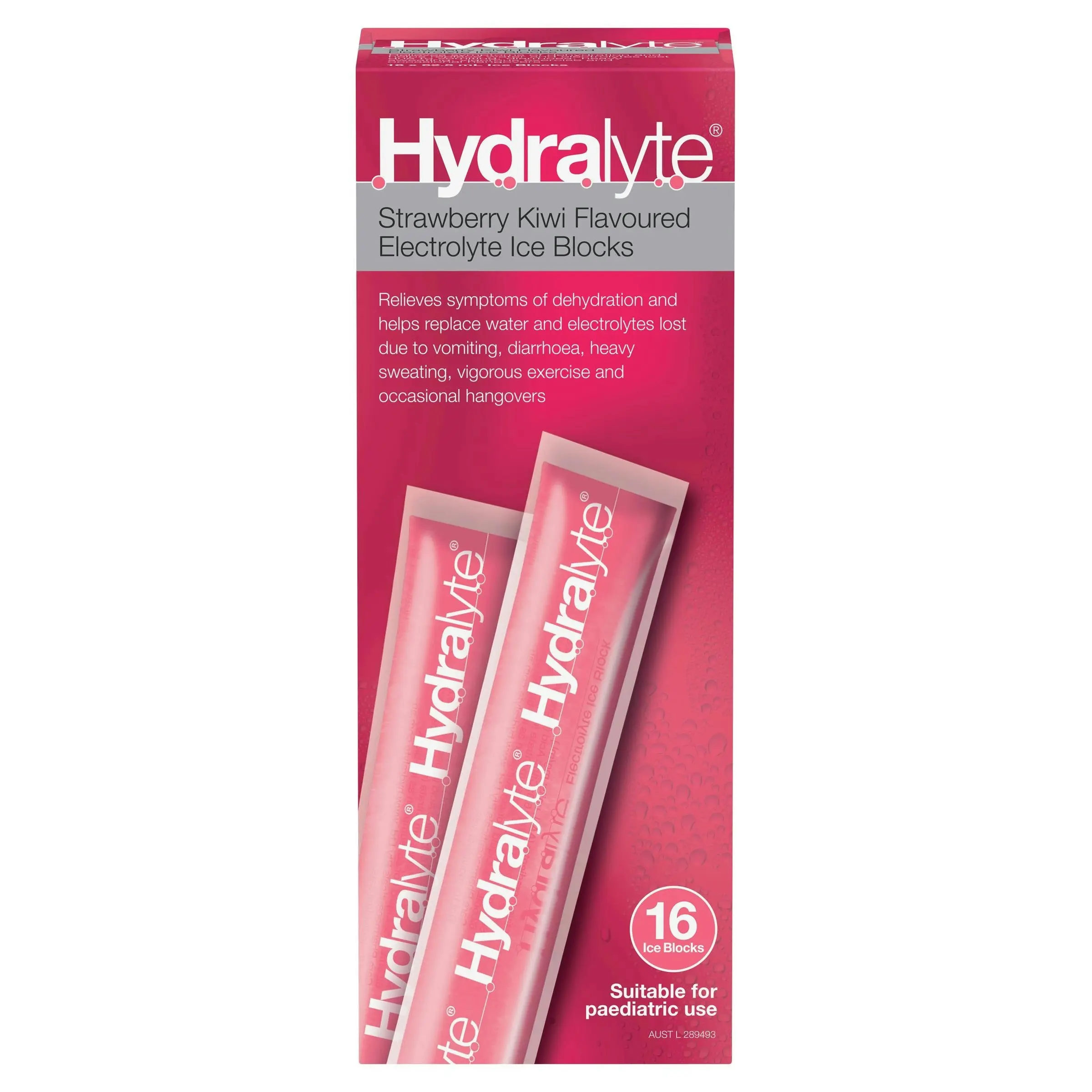 Hydralyte Electrolyte Ice Blocks Strawberry Kiwi 16 Pack