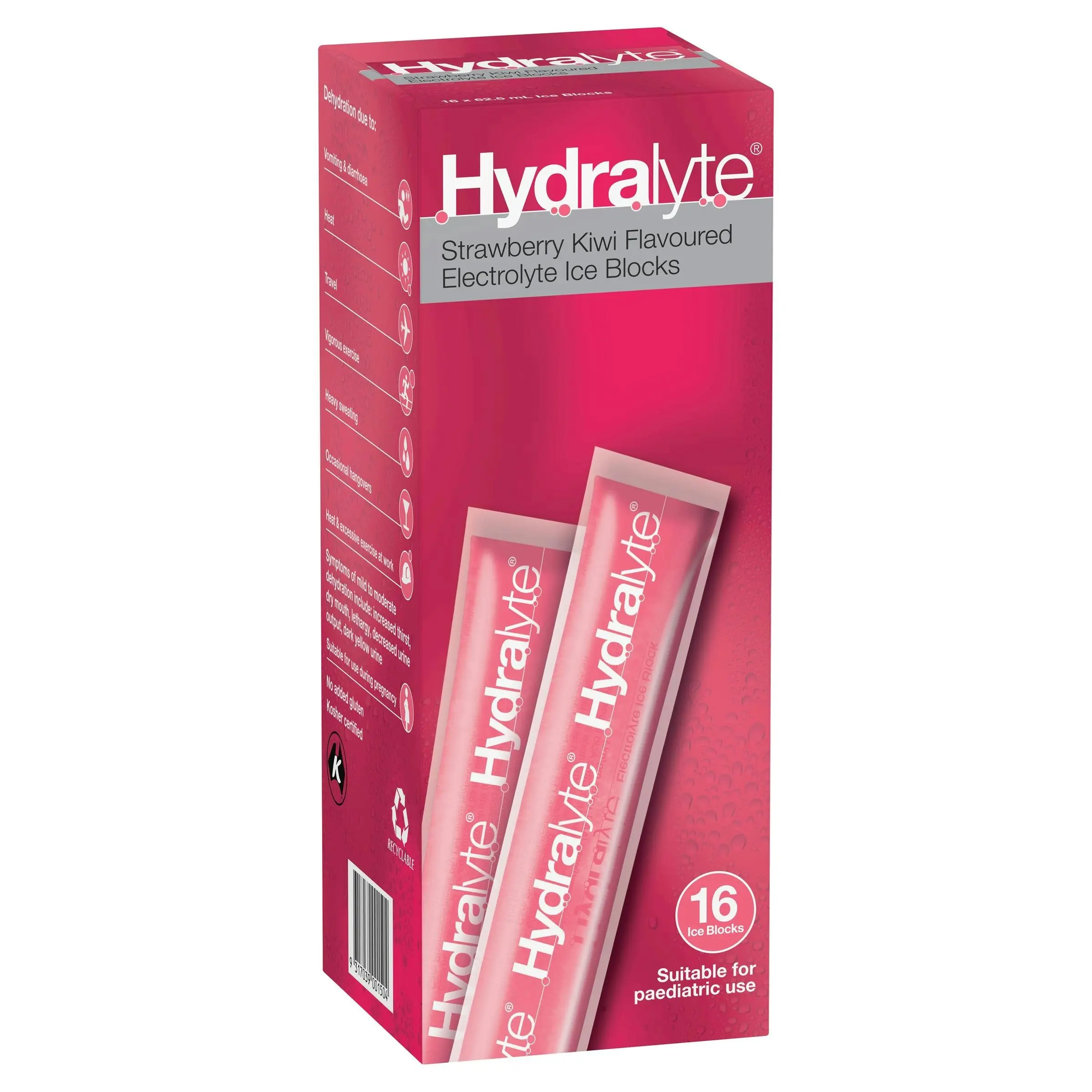 Hydralyte Electrolyte Ice Blocks Strawberry Kiwi 16 Pack