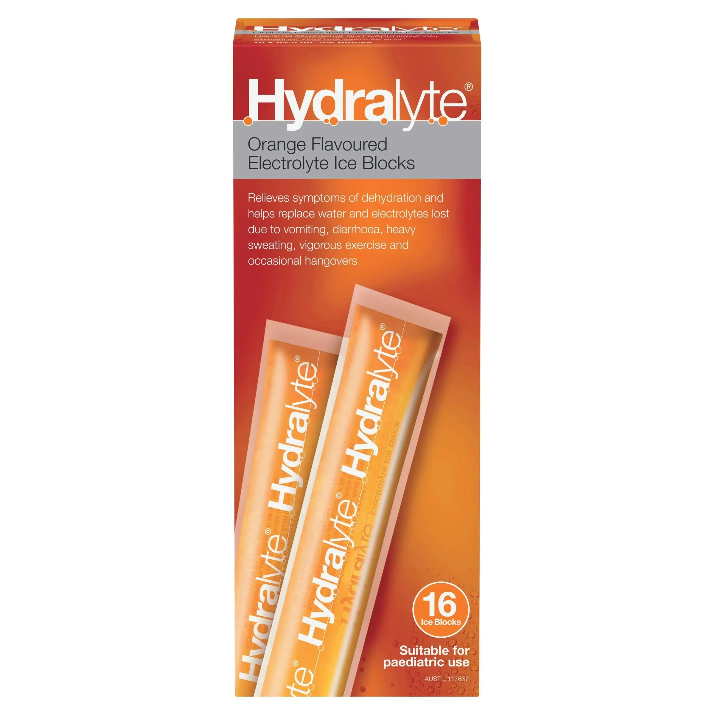 Hydralyte Electrolyte Ice Blocks Orange 16 Pack