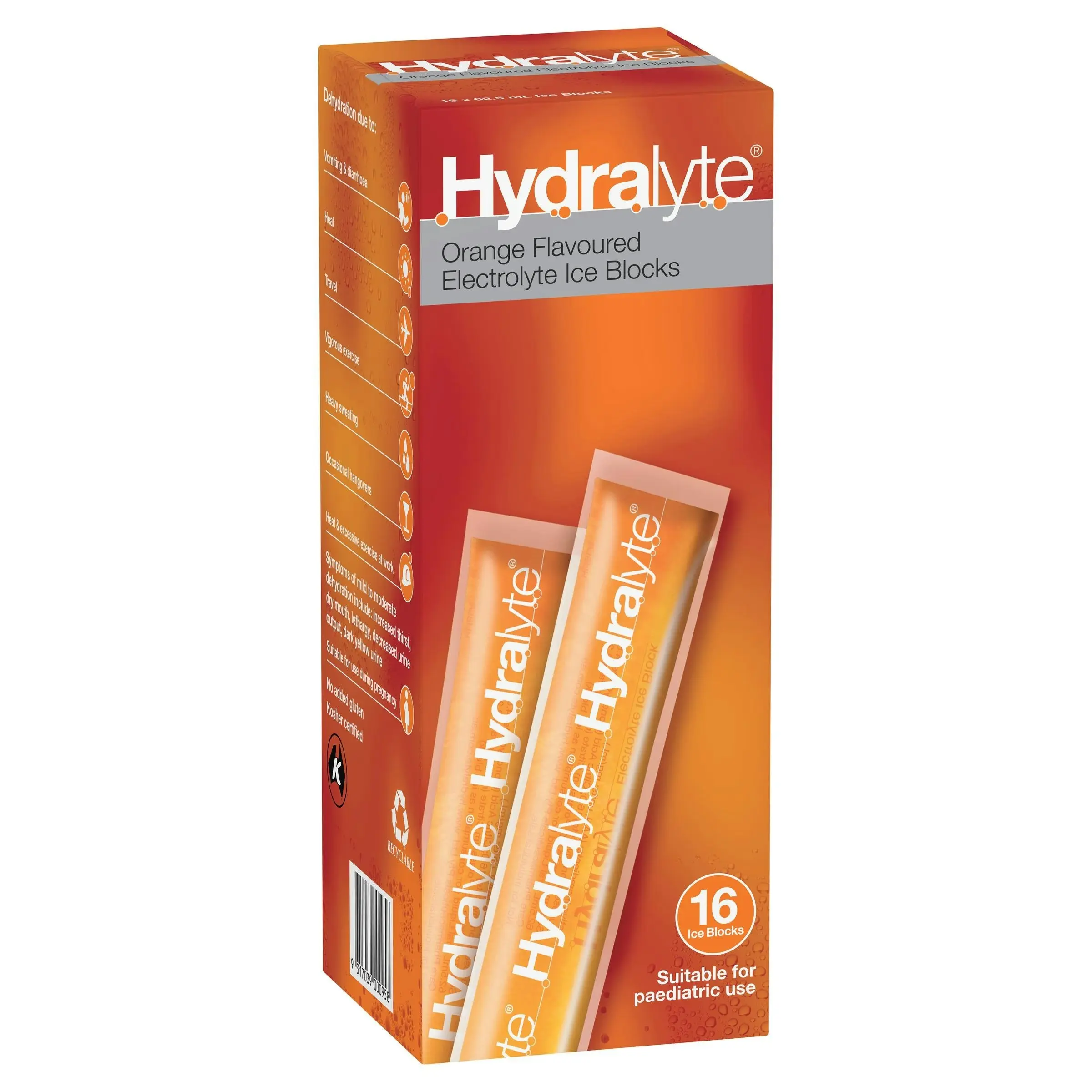 Hydralyte Electrolyte Ice Blocks Orange 16 Pack