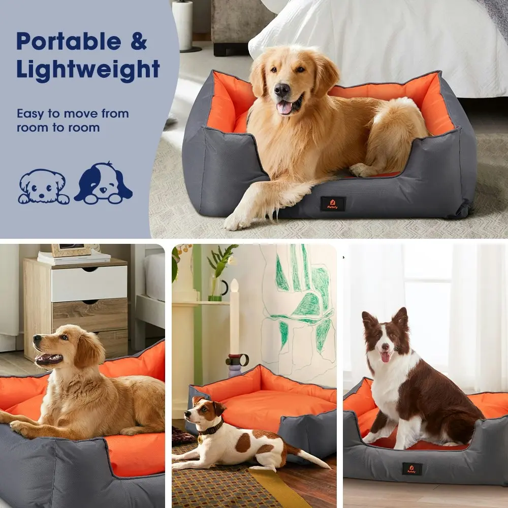 Petzly Orthopedic Pet Dog Bed Sofa Waterproof Removable Grey&Orange XXX Large