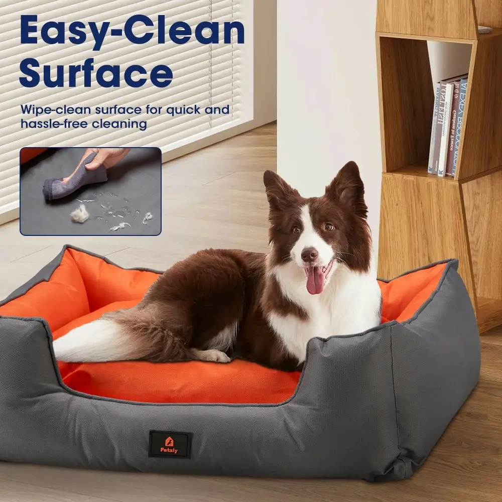 Petzly Orthopedic Pet Dog Bed Sofa Waterproof Removable Grey&Orange XXX Large