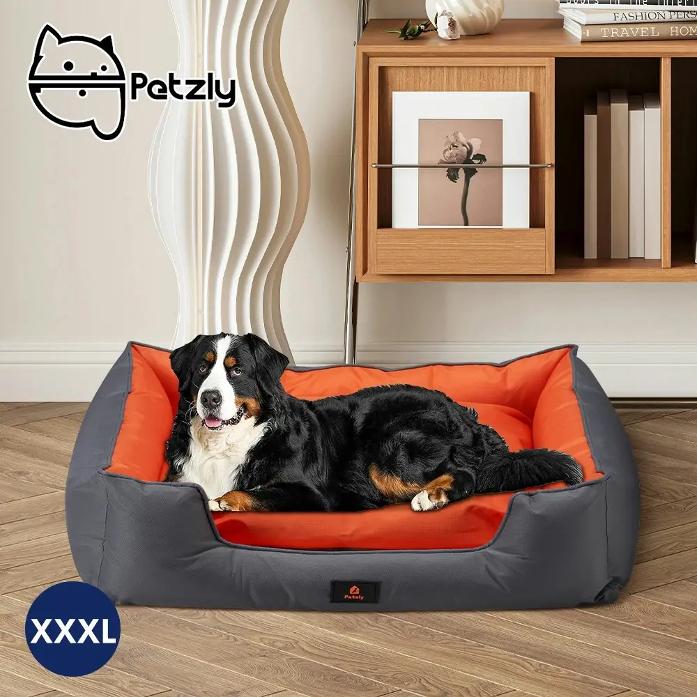 Petzly Orthopedic Pet Dog Bed Sofa Waterproof Removable Grey&Orange XXX Large