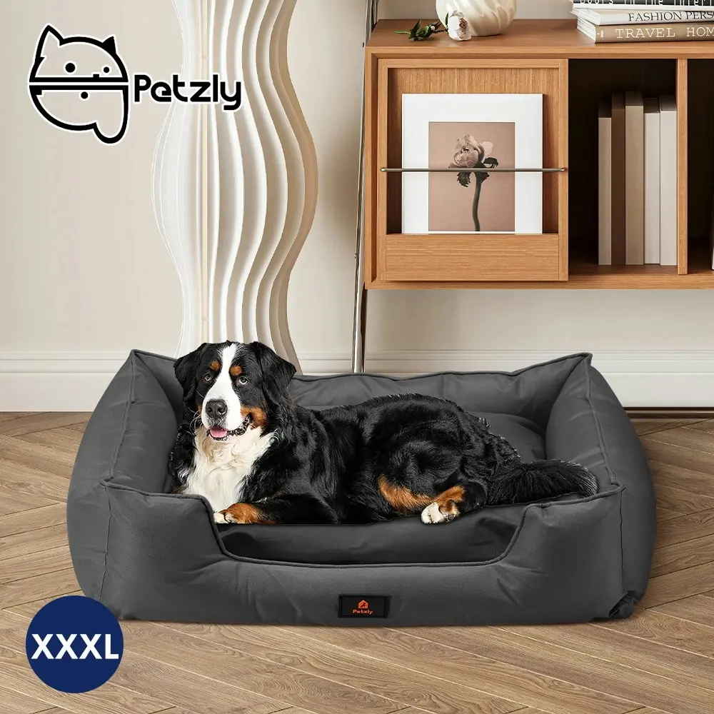 Petzly Orthopedic Dog Bed Pet Sofa Waterproof Removable Black XXX Large