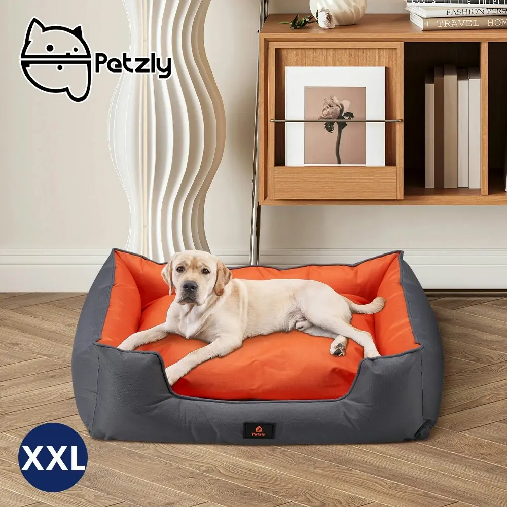 Petzly Orthopedic Pet Dog Bed Sofa Waterproof Removable Grey&Orange XX Large