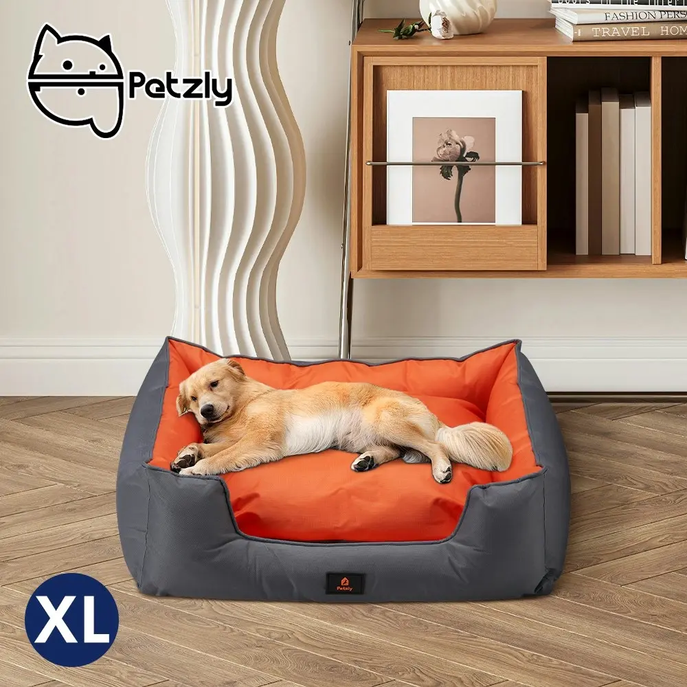 Petzly Orthopedic Pet Dog Bed Sofa Waterproof Removable Grey&Orange X Large