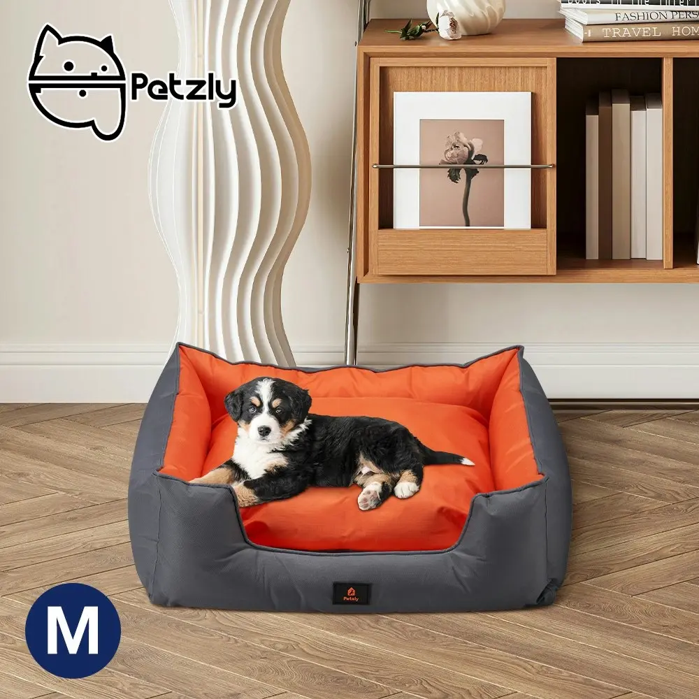 Petzly Orthopedic Pet Dog Bed Sofa Waterproof Removable Grey&Orange Medium