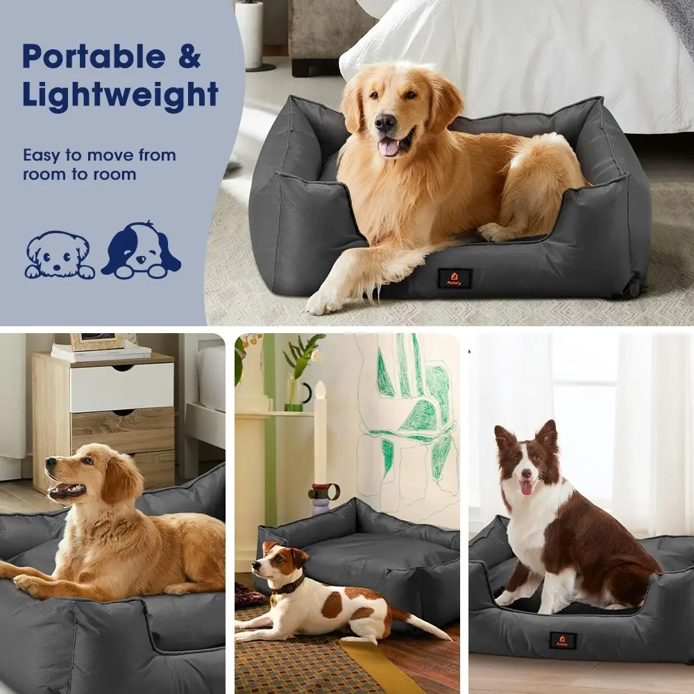 Petzly Orthopedic Dog Bed Pet Sofa Waterproof Removable Black Medium