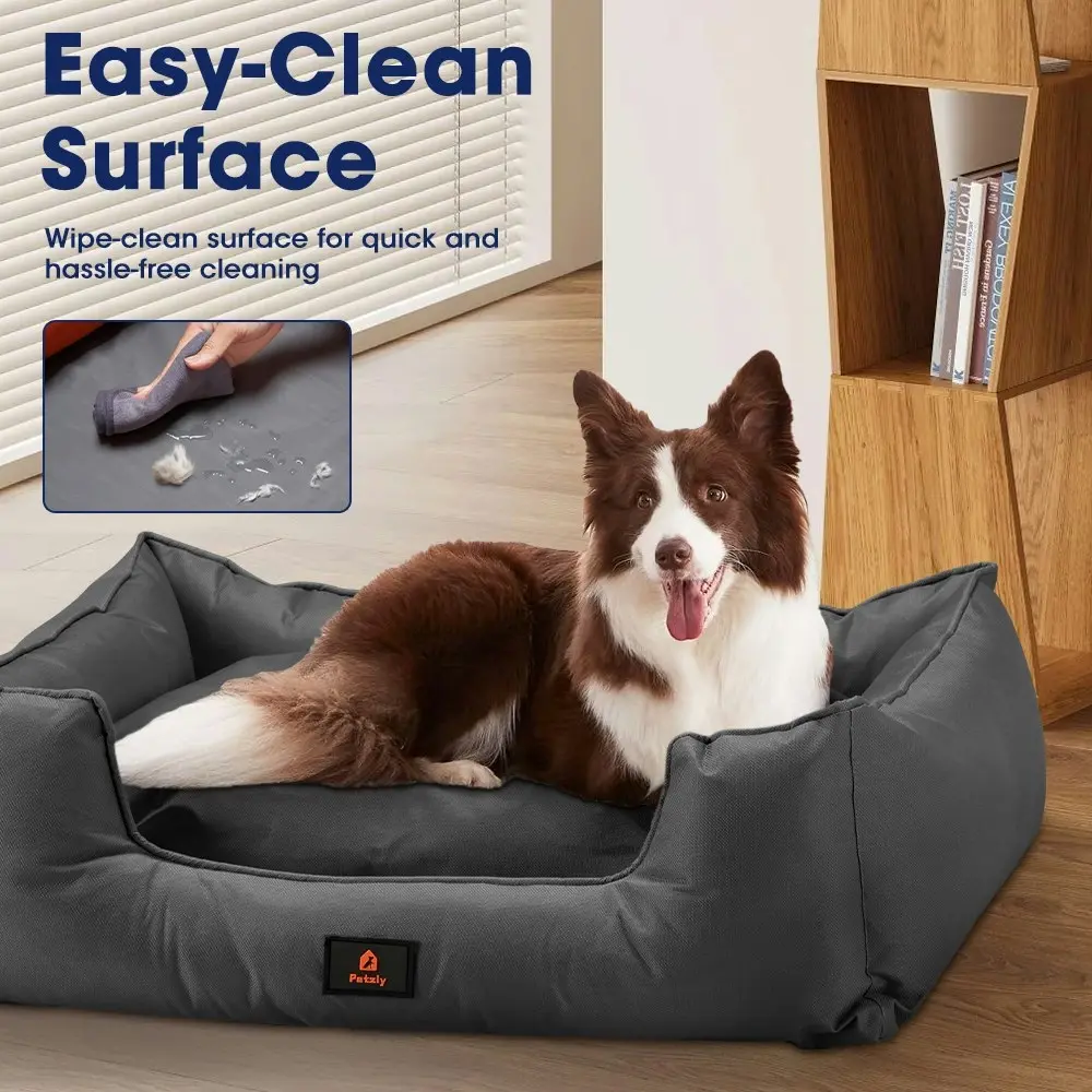 Petzly Orthopedic Dog Bed Pet Sofa Waterproof Removable Black Medium