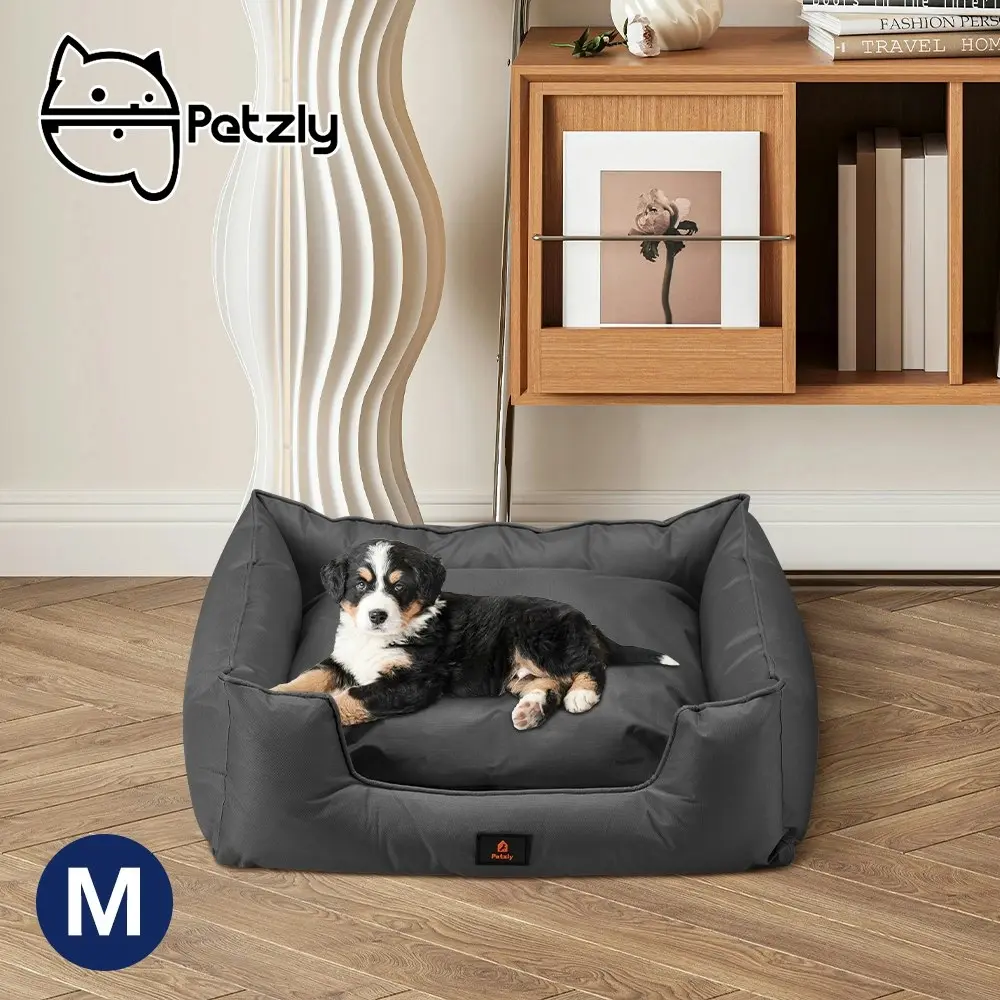 Petzly Orthopedic Dog Bed Pet Sofa Waterproof Removable Black Medium