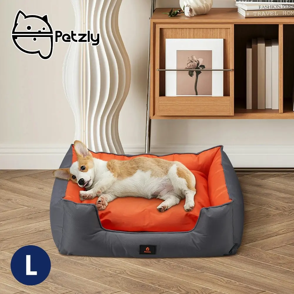 Petzly Orthopedic Pet Dog Bed Sofa Waterproof Removable Grey&Orange Large