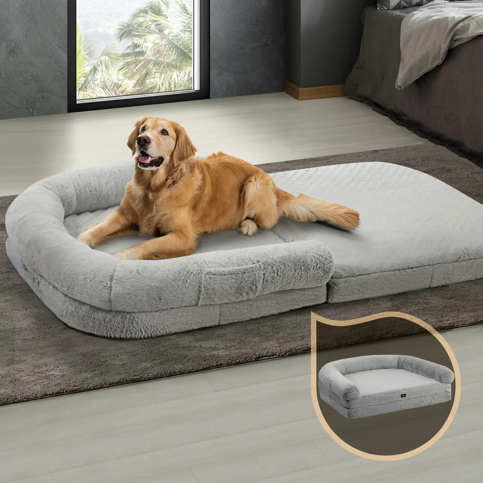 Alopet Human Dog Bed Foldable Grey 180 x 115 x 20 cm Fleece