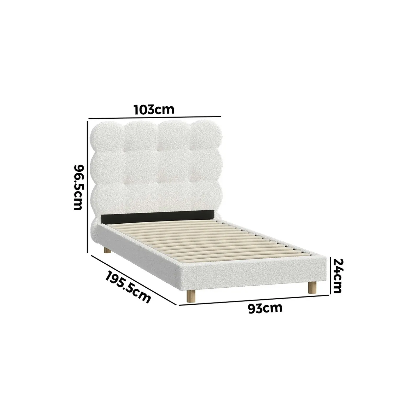 Oikiture Bed Frame Single Size Tufted Bedhead Boucle Fabric White