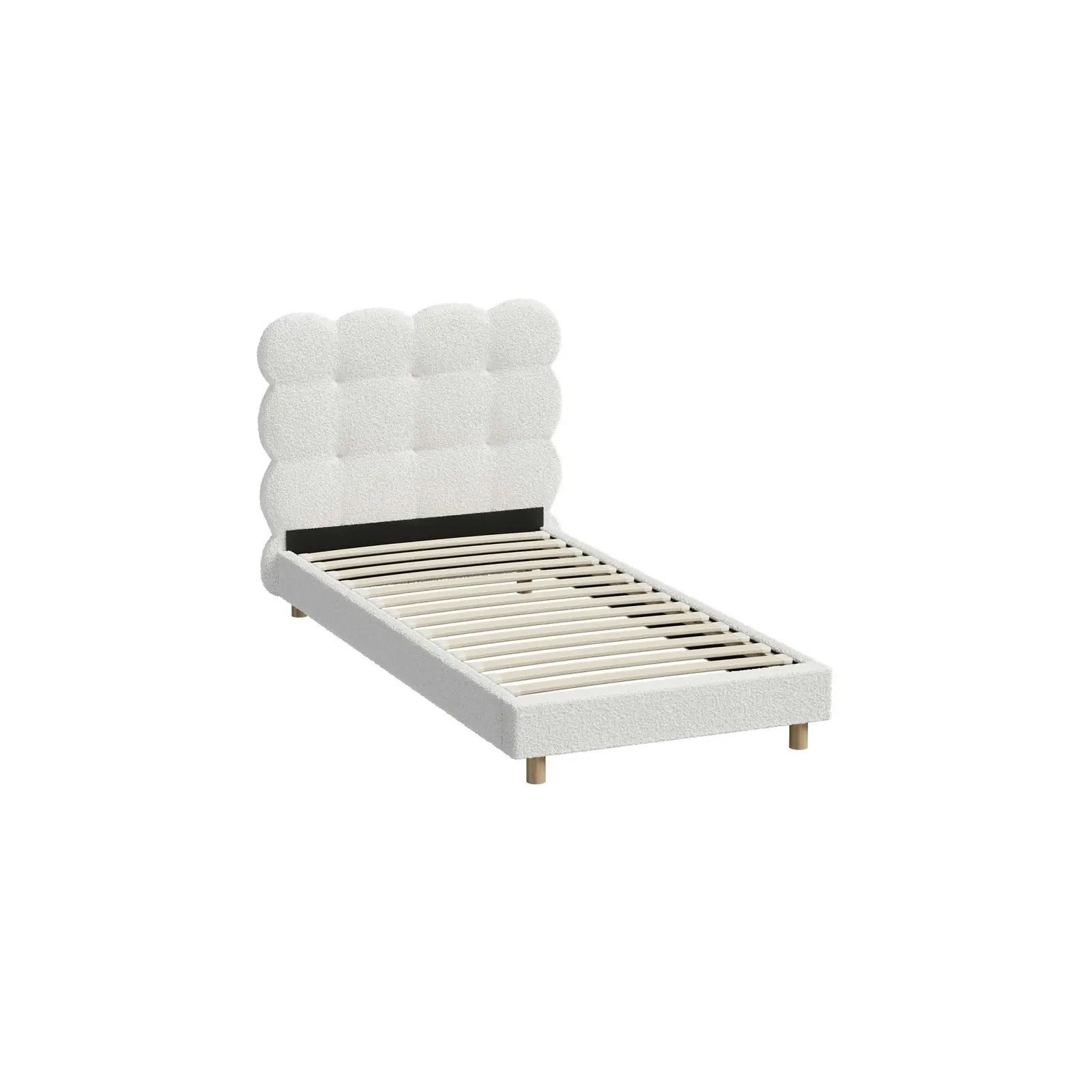 Oikiture Bed Frame Single Size Tufted Bedhead Boucle Fabric White