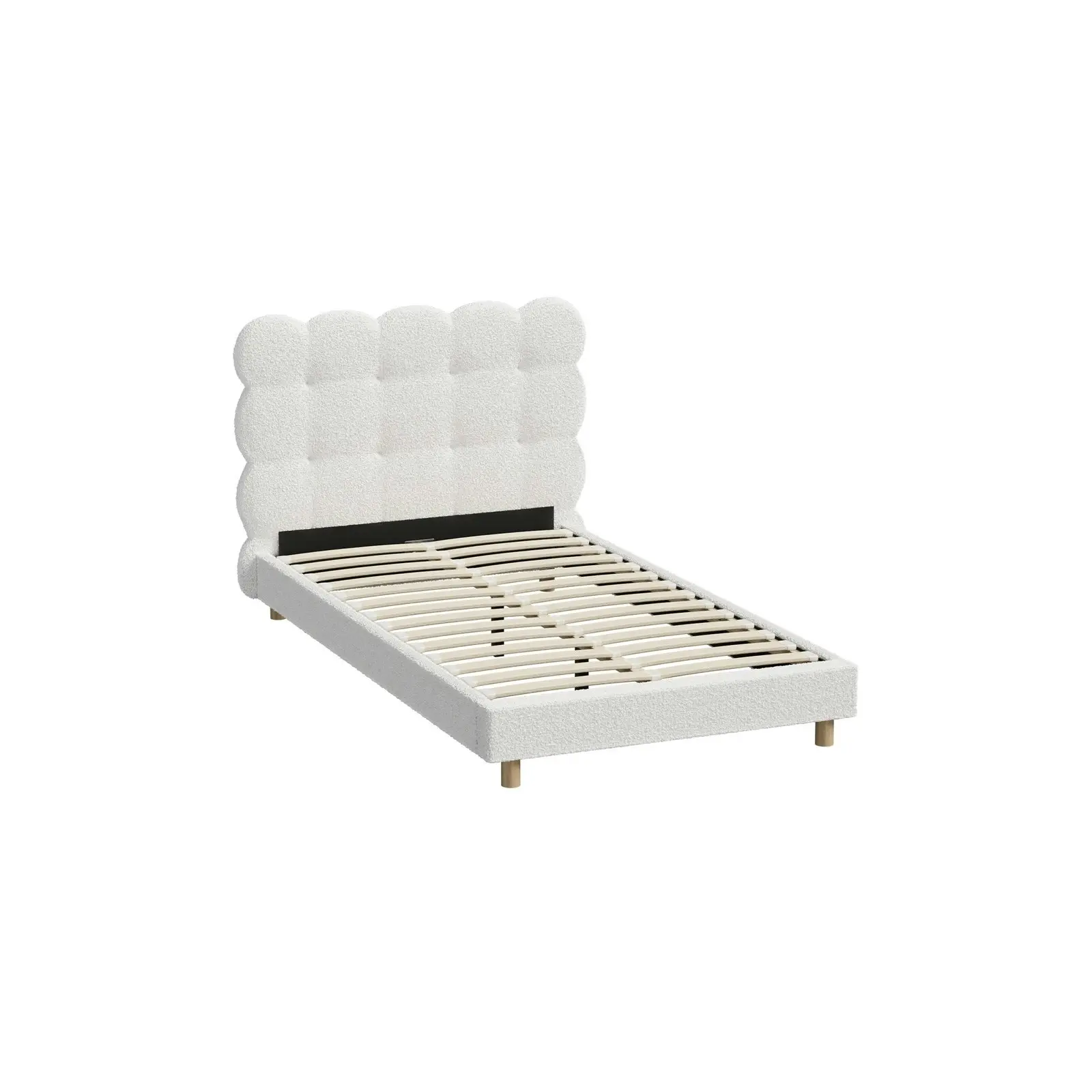 Oikiture Bed Frame King Single Tufted Bedhead Boucle Fabric White