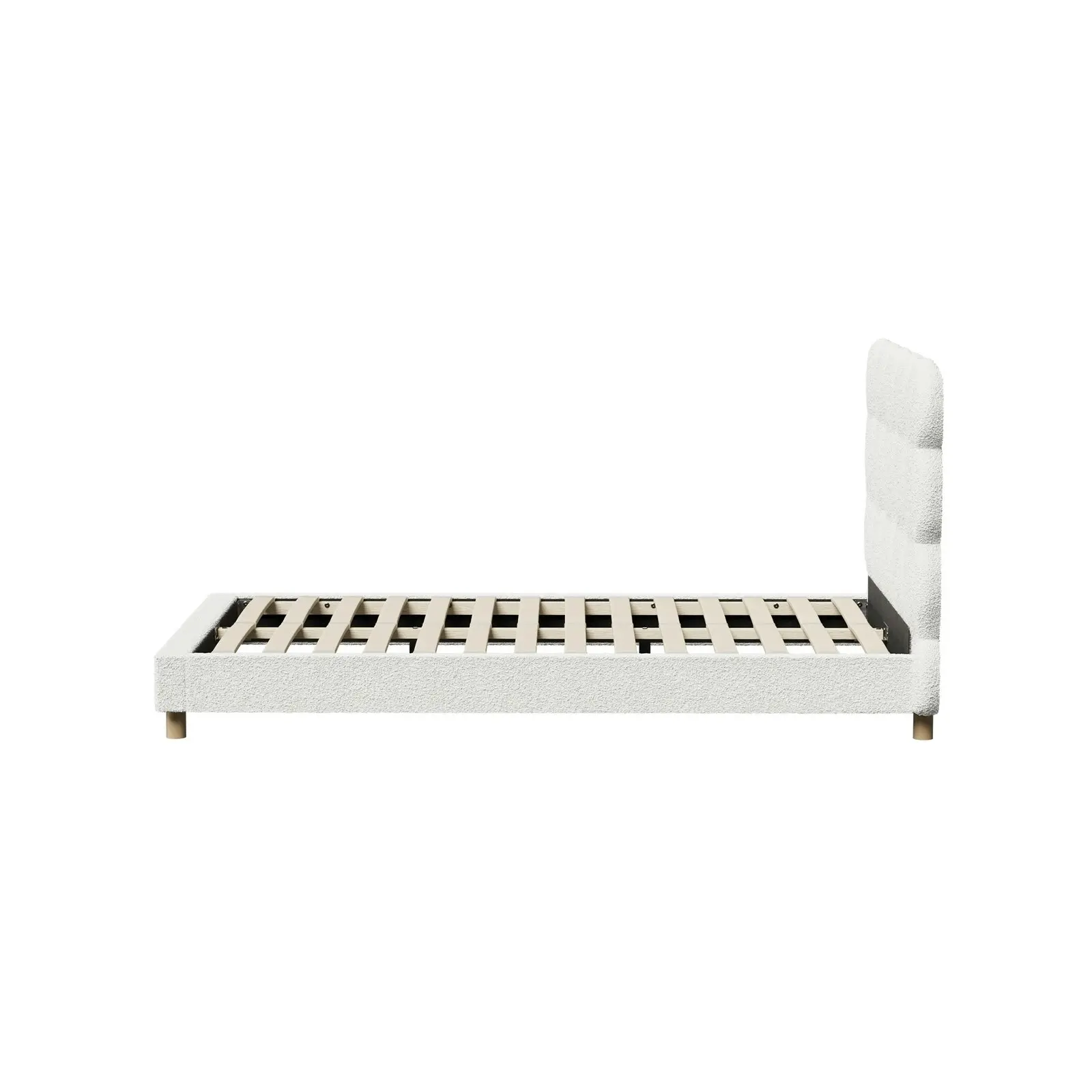 Oikiture Bed Frame King Single Tufted Bedhead Boucle Fabric White