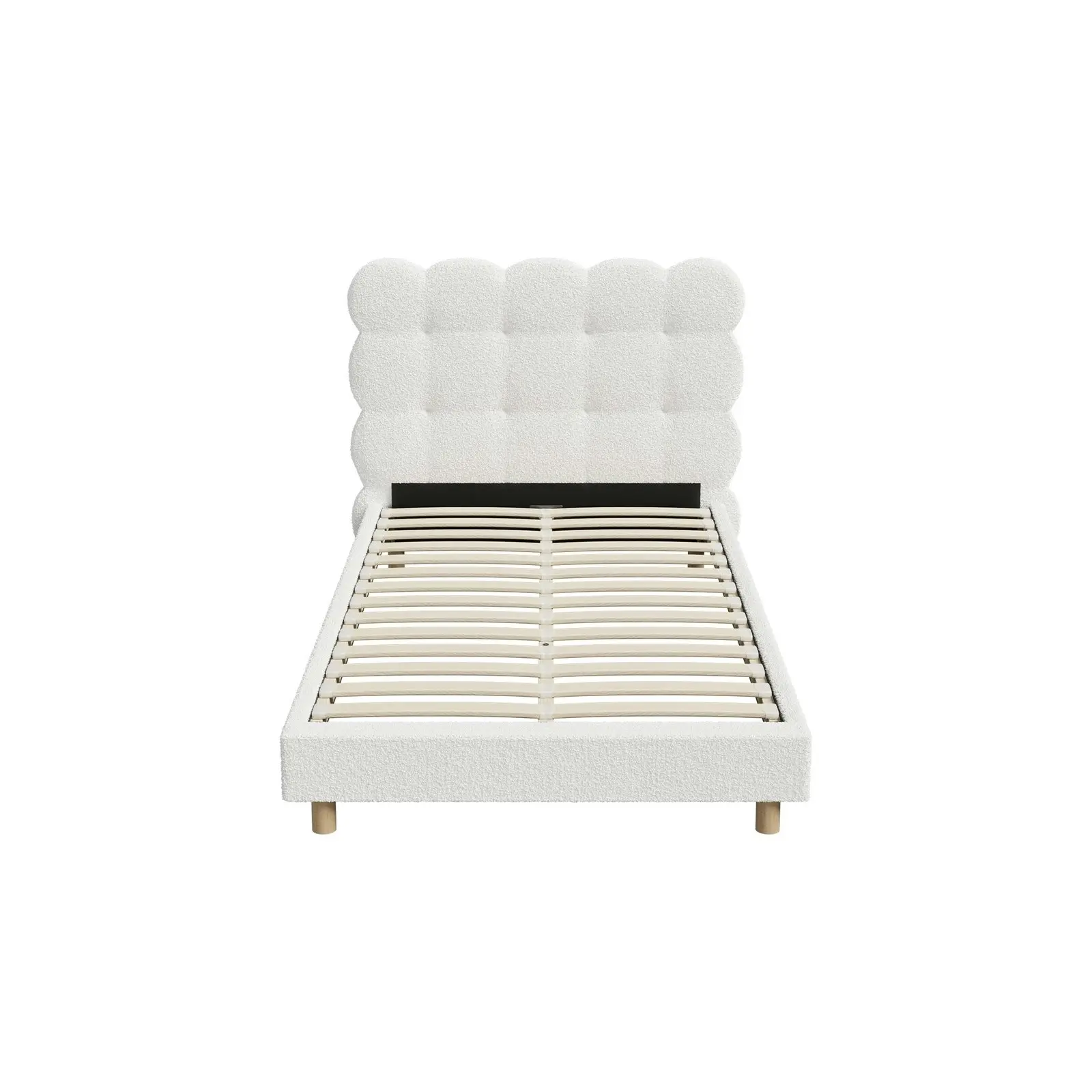 Oikiture Bed Frame King Single Tufted Bedhead Boucle Fabric White