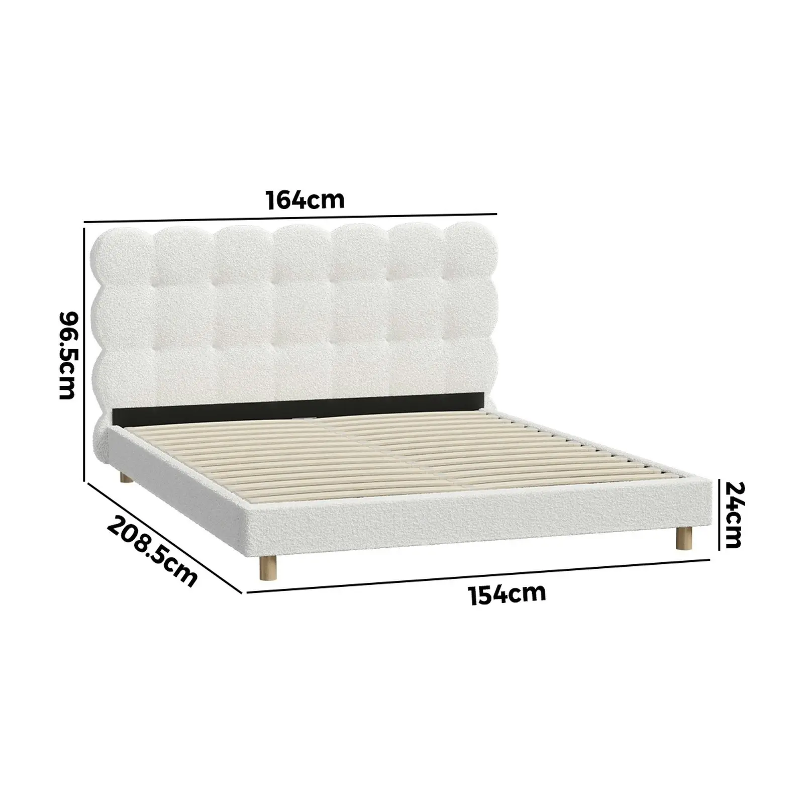 Oikiture Bed Frame Queen Size Tufted Bedhead Boucle Fabric White