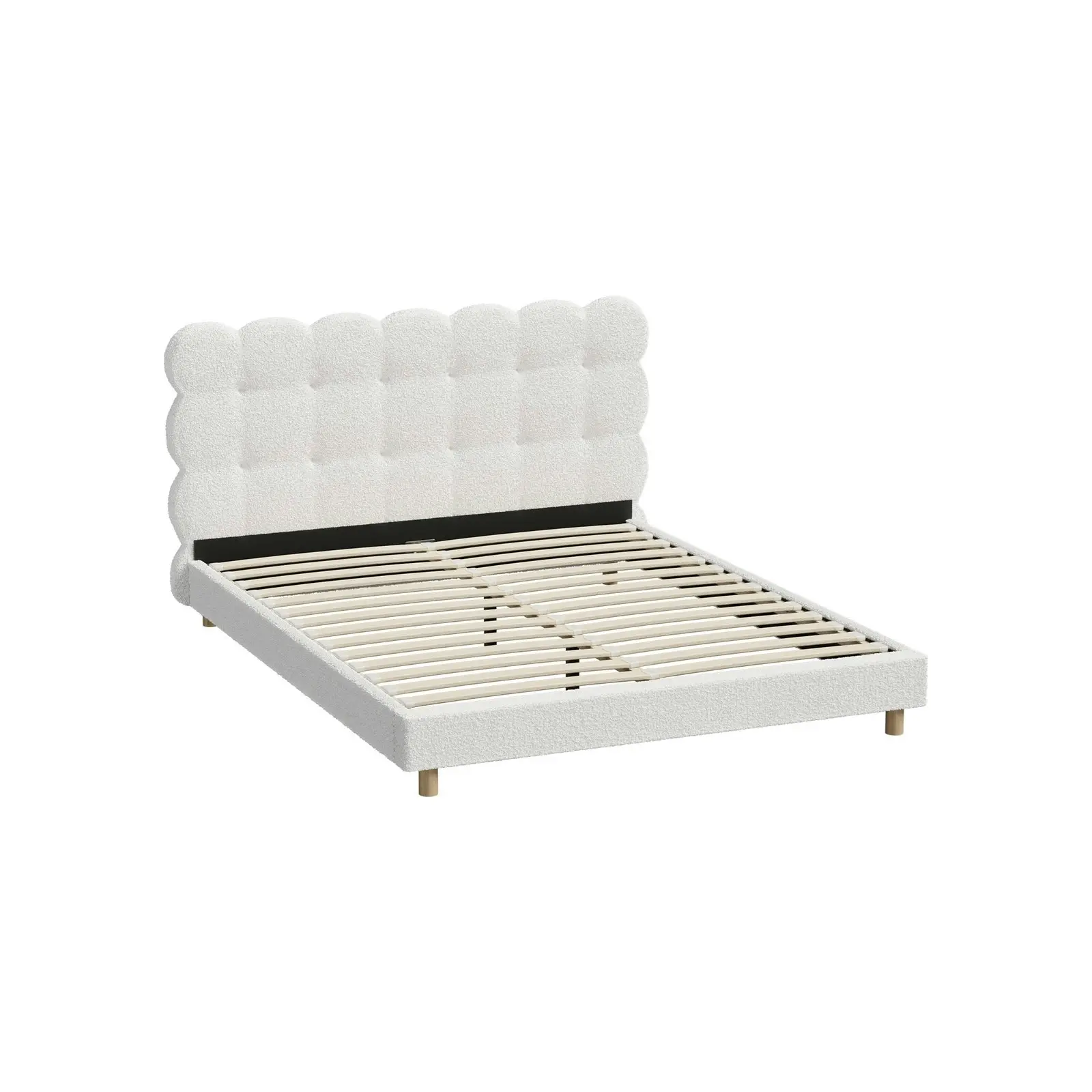 Oikiture Bed Frame Queen Size Tufted Bedhead Boucle Fabric White