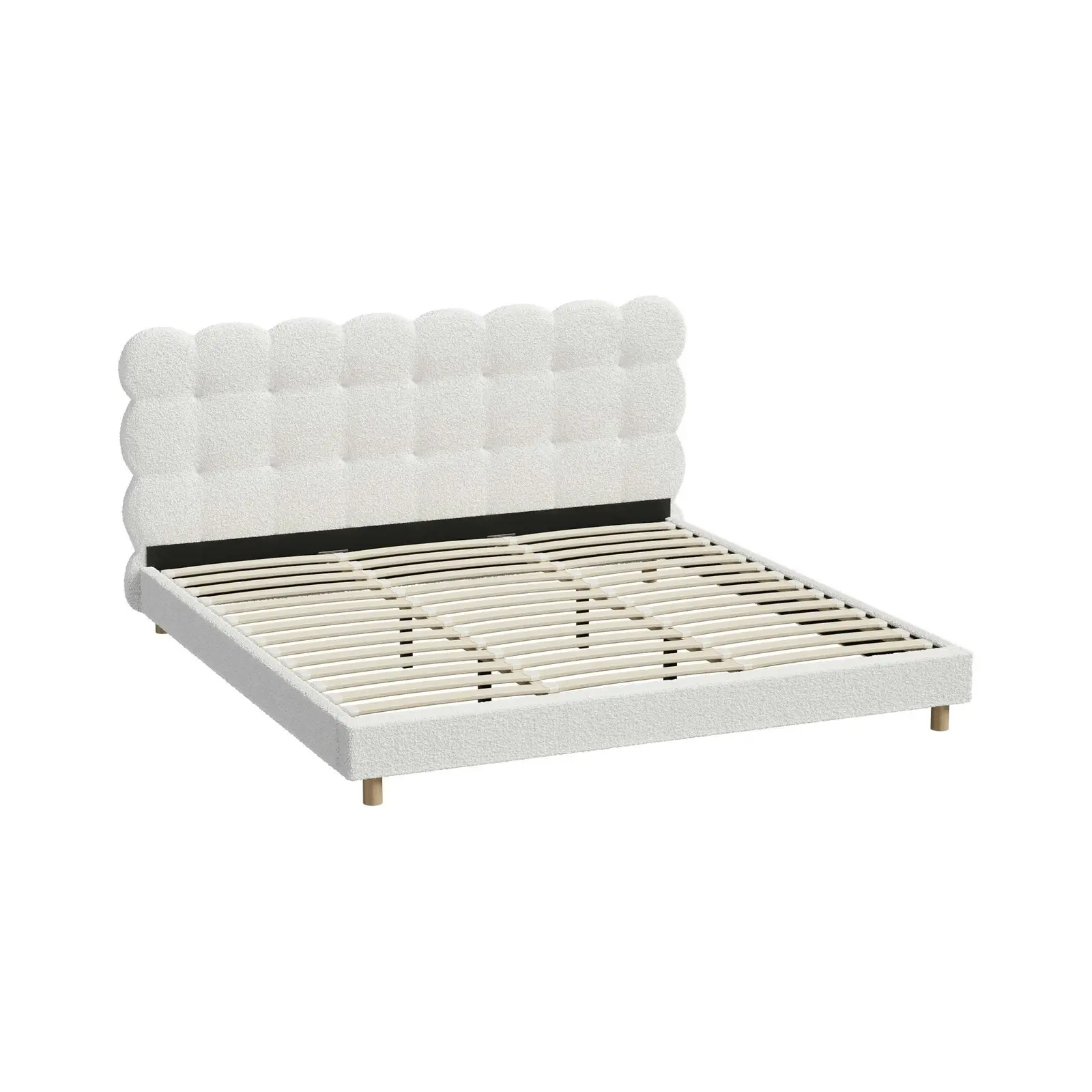 Oikiture Bed Frame King Size Tufted Bedhead Boucle Fabric White