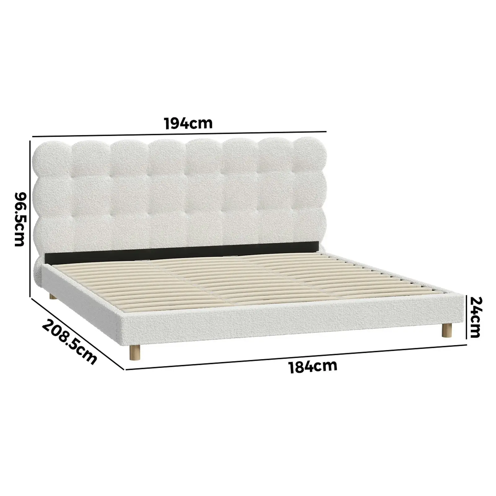 Oikiture Bed Frame King Size Tufted Bedhead Boucle Fabric White