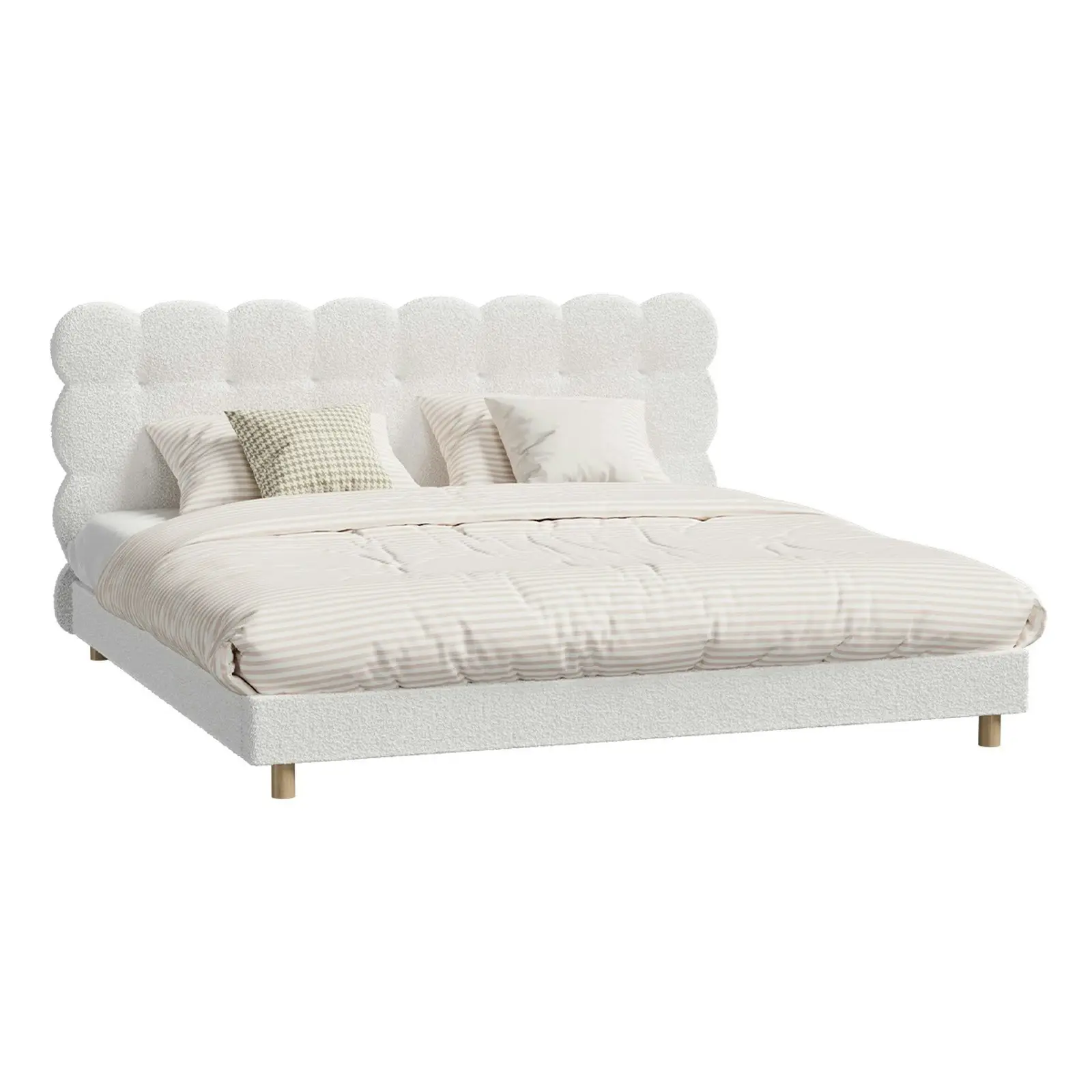 Oikiture Bed Frame King Size Tufted Bedhead Boucle Fabric White