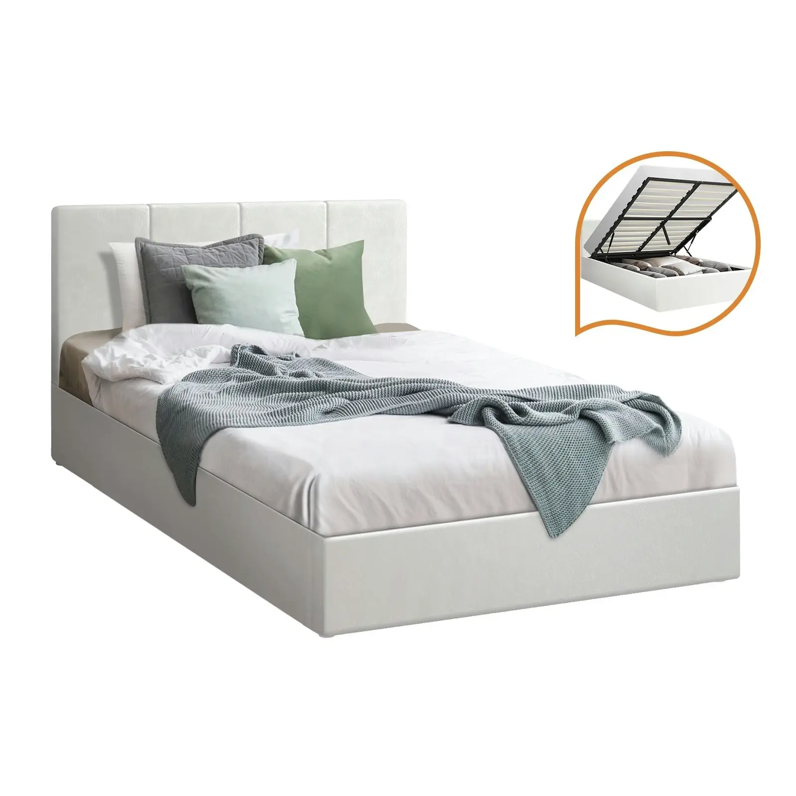 Oikiture Bed Frame King Single Gas Lift Beds Base Storage PU Leather ZOE