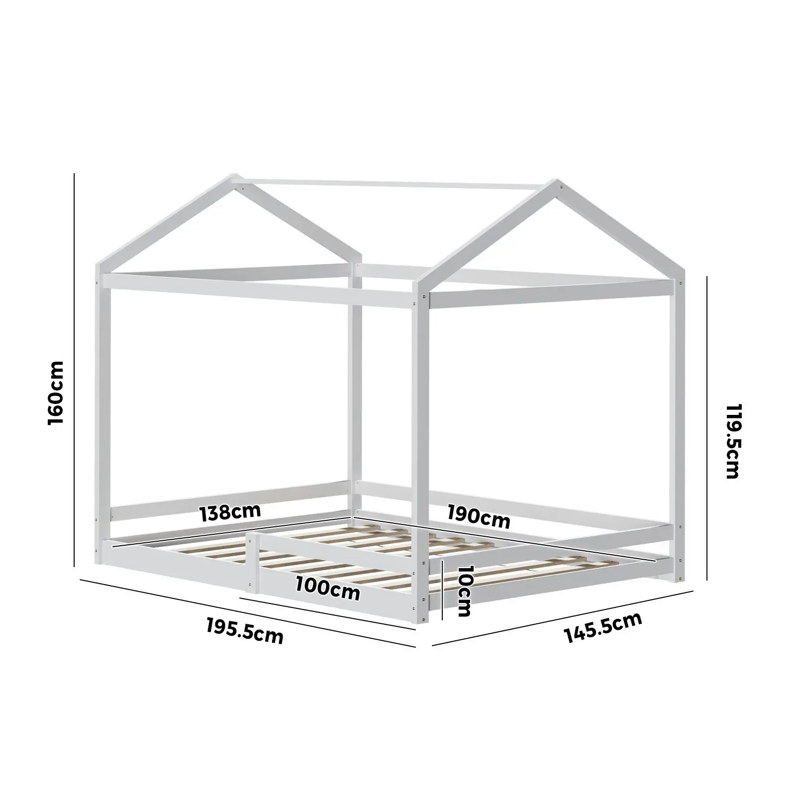 Oikiture Kids Timber House Bed Frame Double White