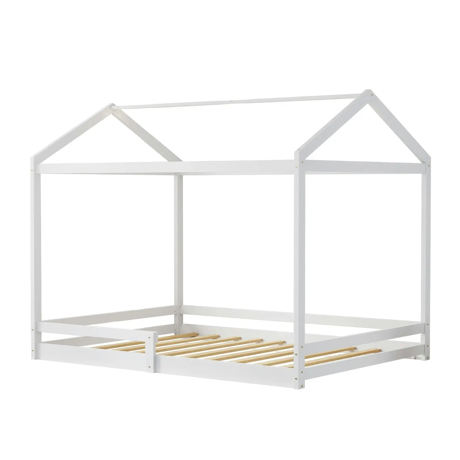 Oikiture Kids Timber House Bed Frame Double White