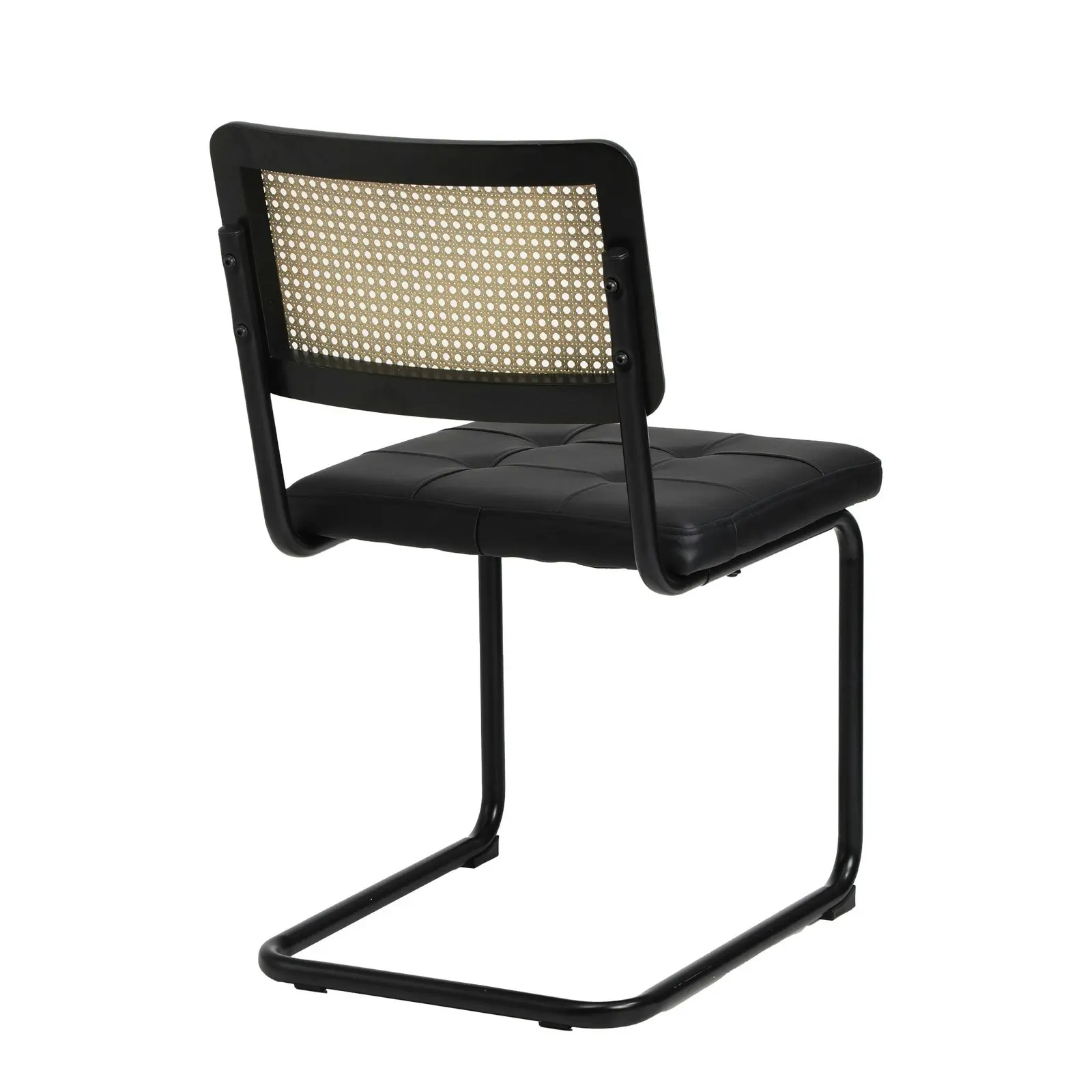 Oikiture 2x Rattan Dining Chair Cesca Replica Cantilever PU Leather Padded Black