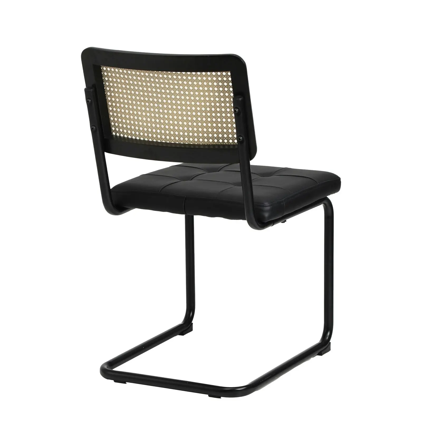 Oikiture 4x Rattan Dining Chair Cesca Replica Cantilever PU Leather Padded Black