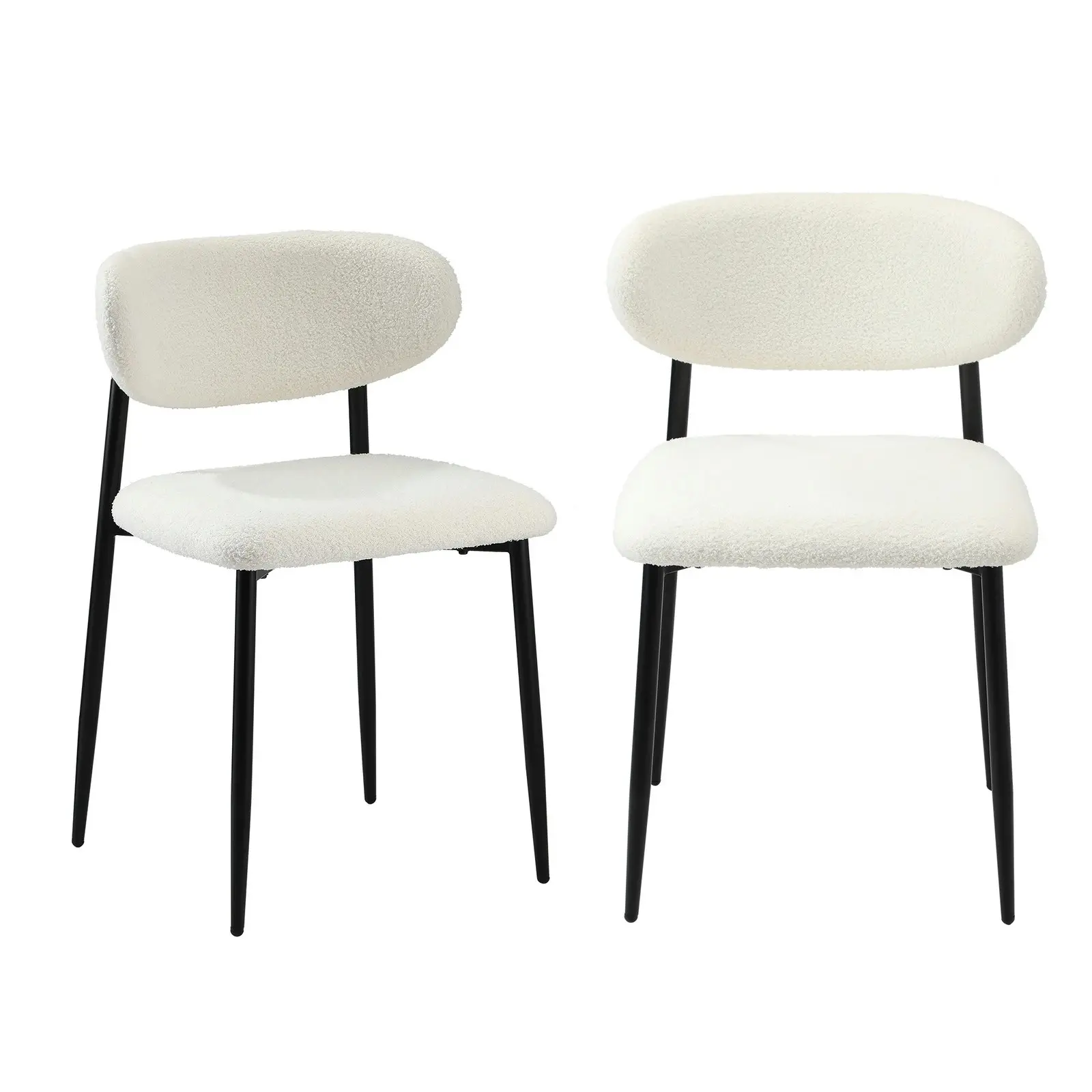 Oikiture 2x Dining Chairs Kitchen Chair Cafe Lounge Chair Boucle Black&White