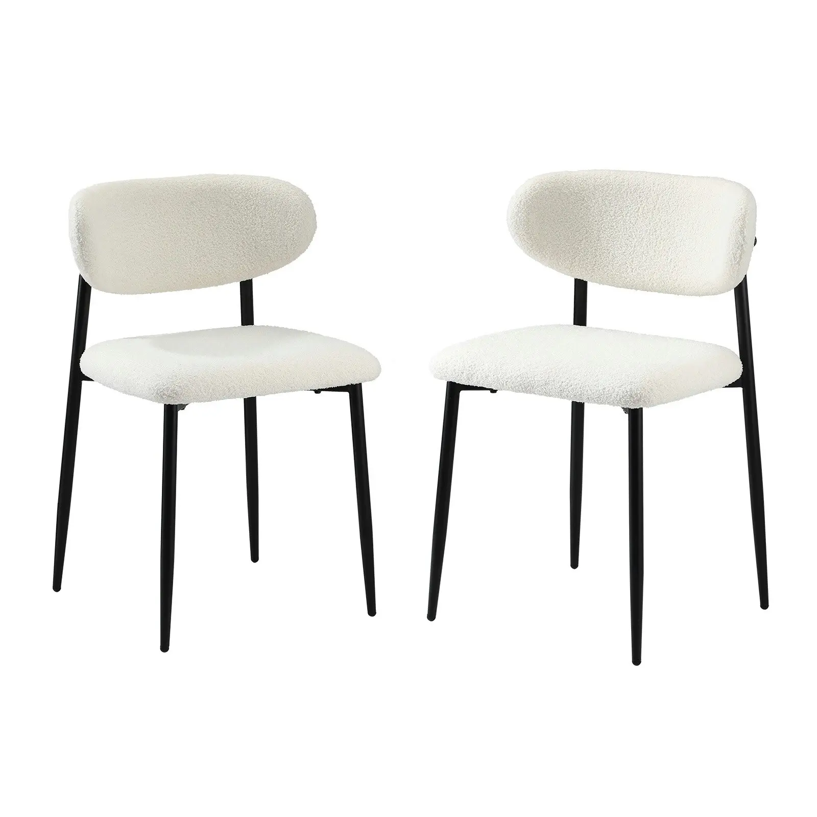 Oikiture 2x Dining Chairs Kitchen Chair Cafe Lounge Chair Boucle Black&White