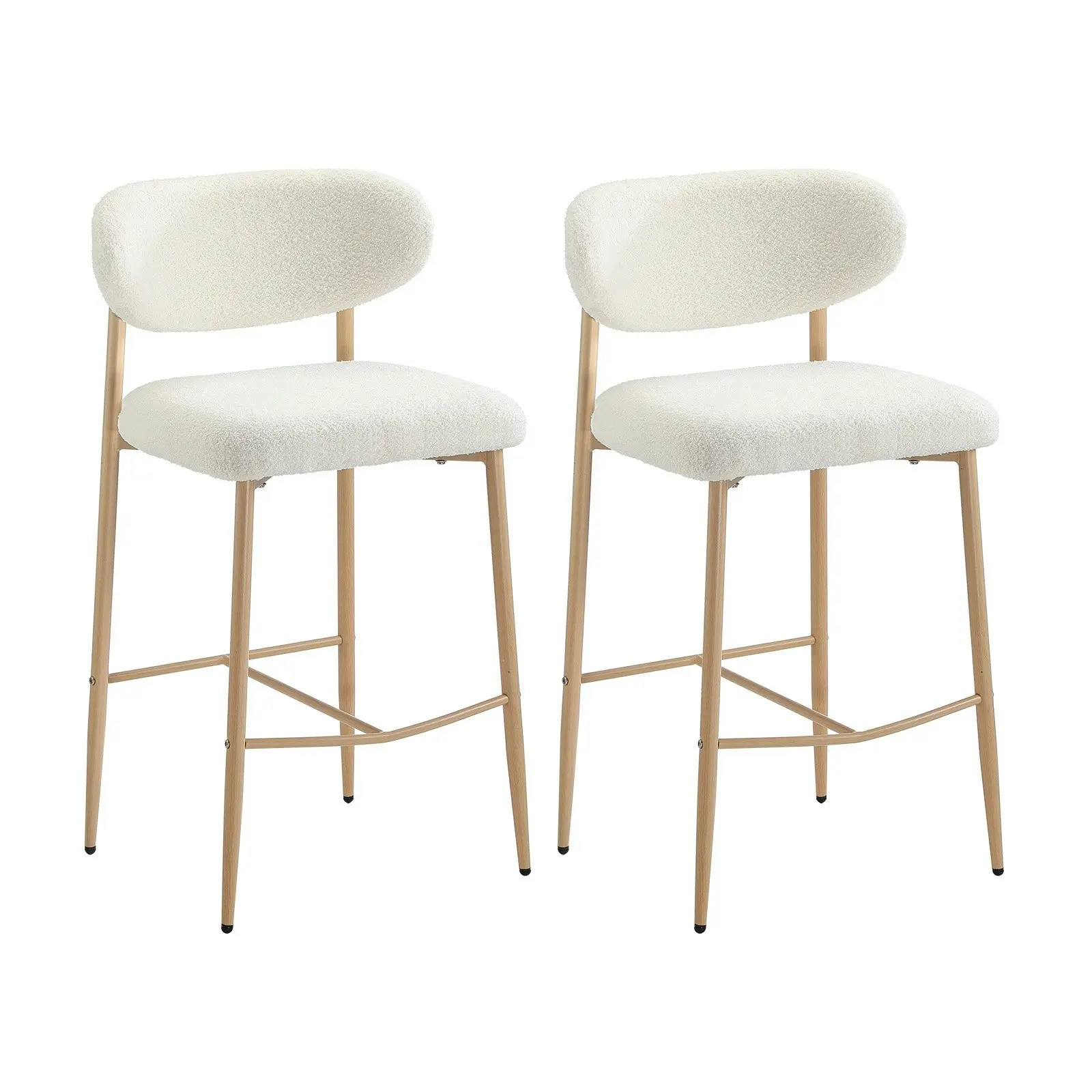 Oikiture 2x Bar Stools Kitchen Stool Counter Chair Boucle Fabric Natural