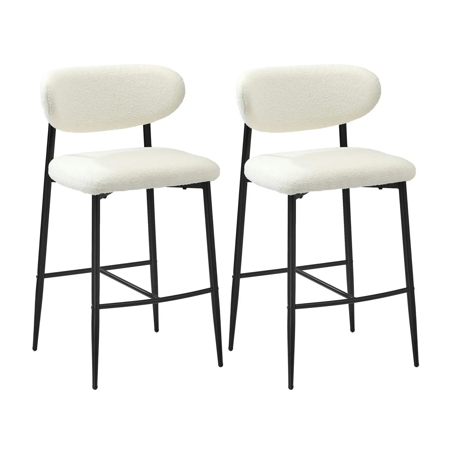 Oikiture 2x Bar Stools Kitchen Stool Counter Chair Boucle Fabric Black