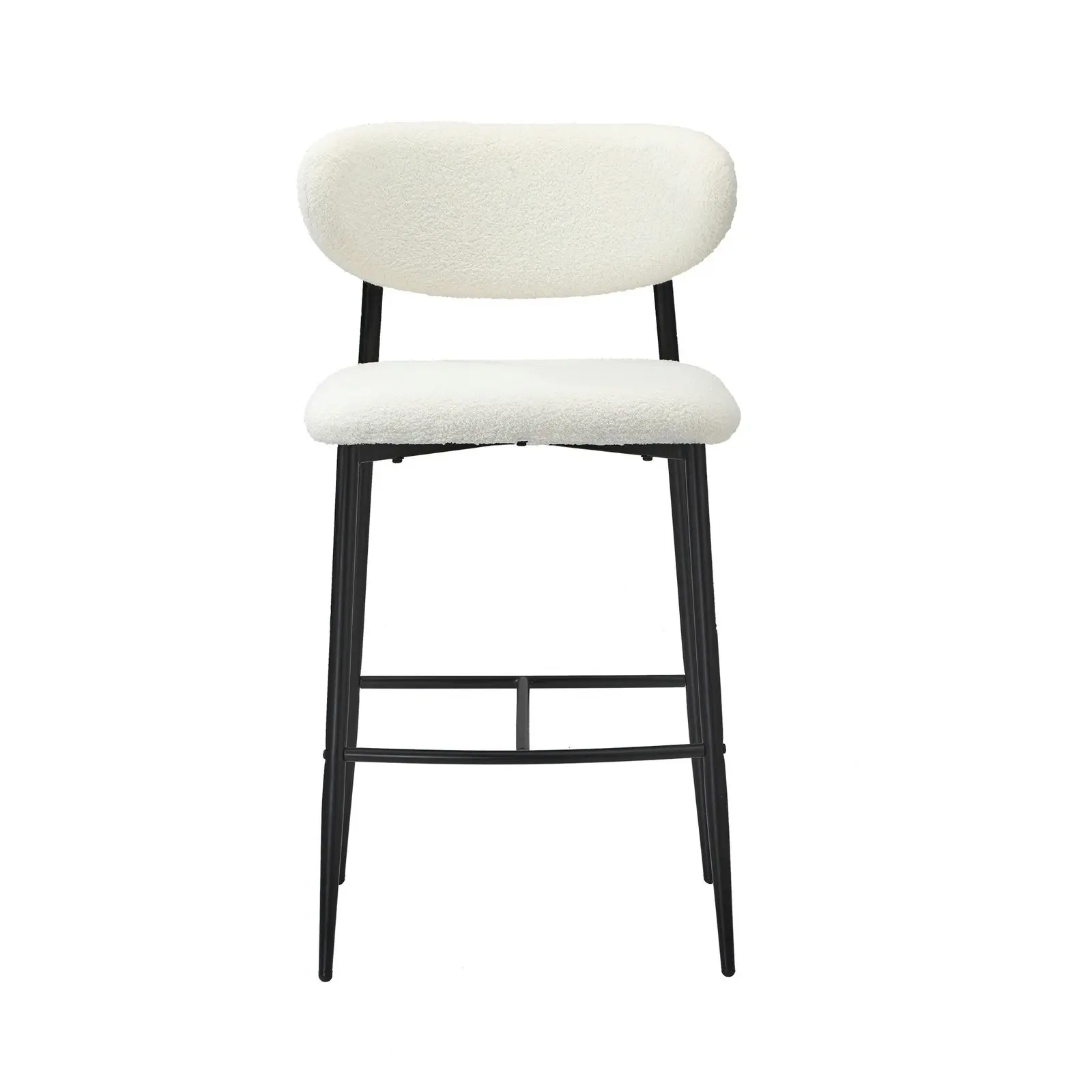 Oikiture 2x Bar Stools Kitchen Stool Counter Chair Boucle Fabric Black