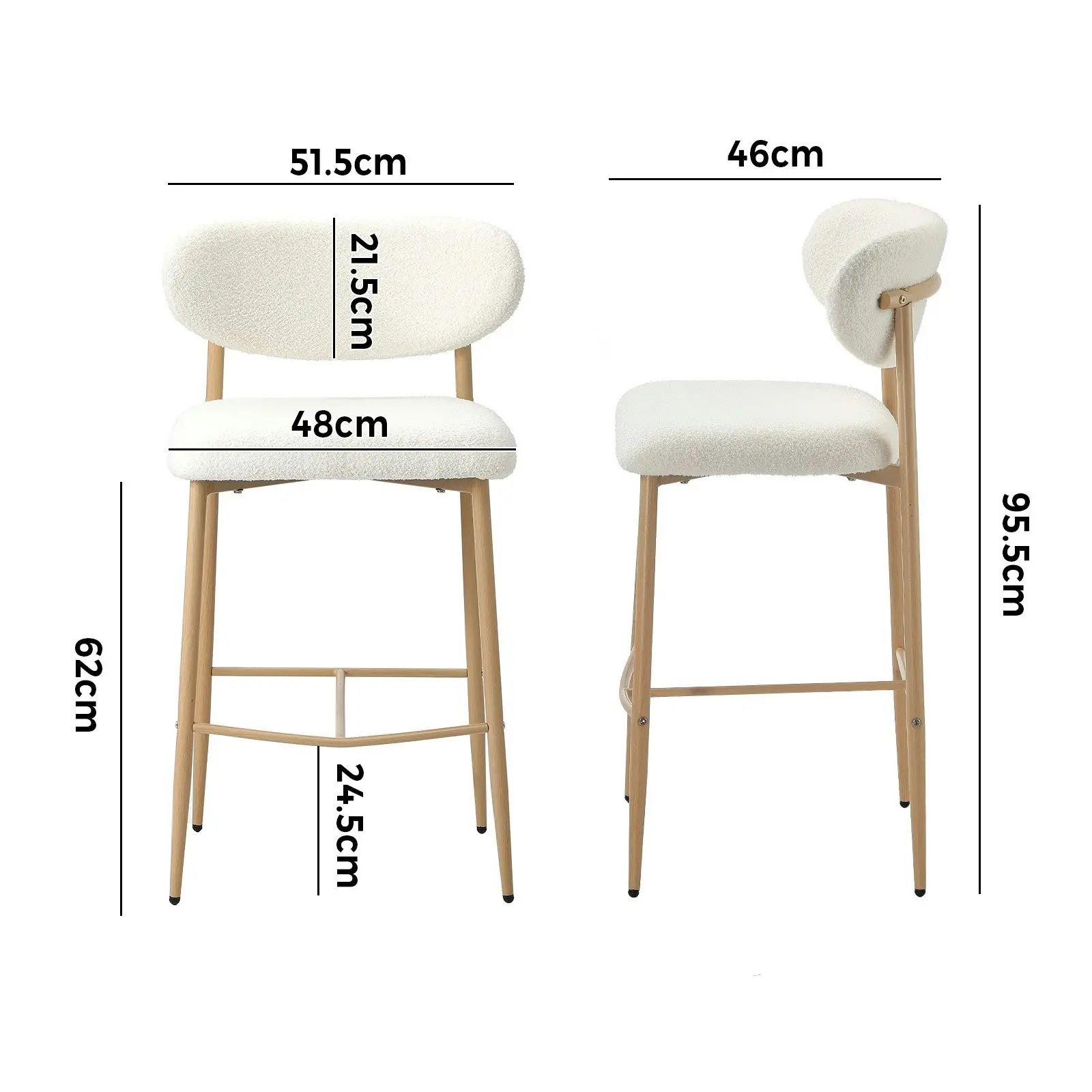 Oikiture 4x Bar Stools Kitchen Stool Counter Chair Boucle Fabric Natural