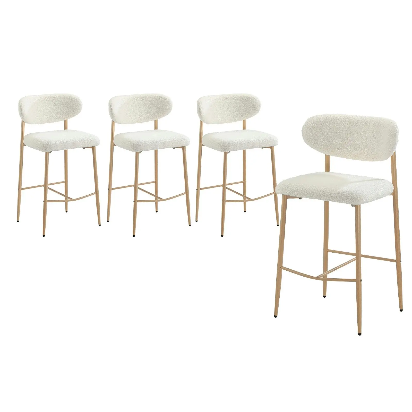 Oikiture 4x Bar Stools Kitchen Stool Counter Chair Boucle Fabric Natural