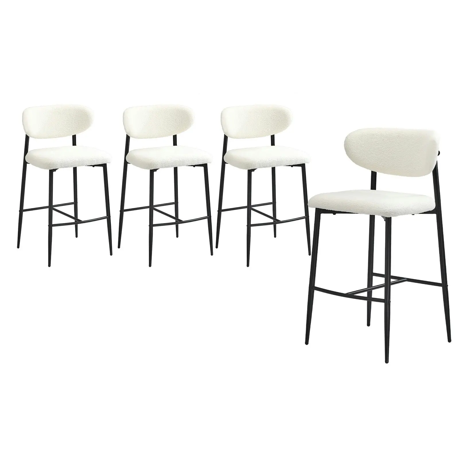 Oikiture 4x Bar Stools Kitchen Stool Counter Chair Boucle Fabric Black