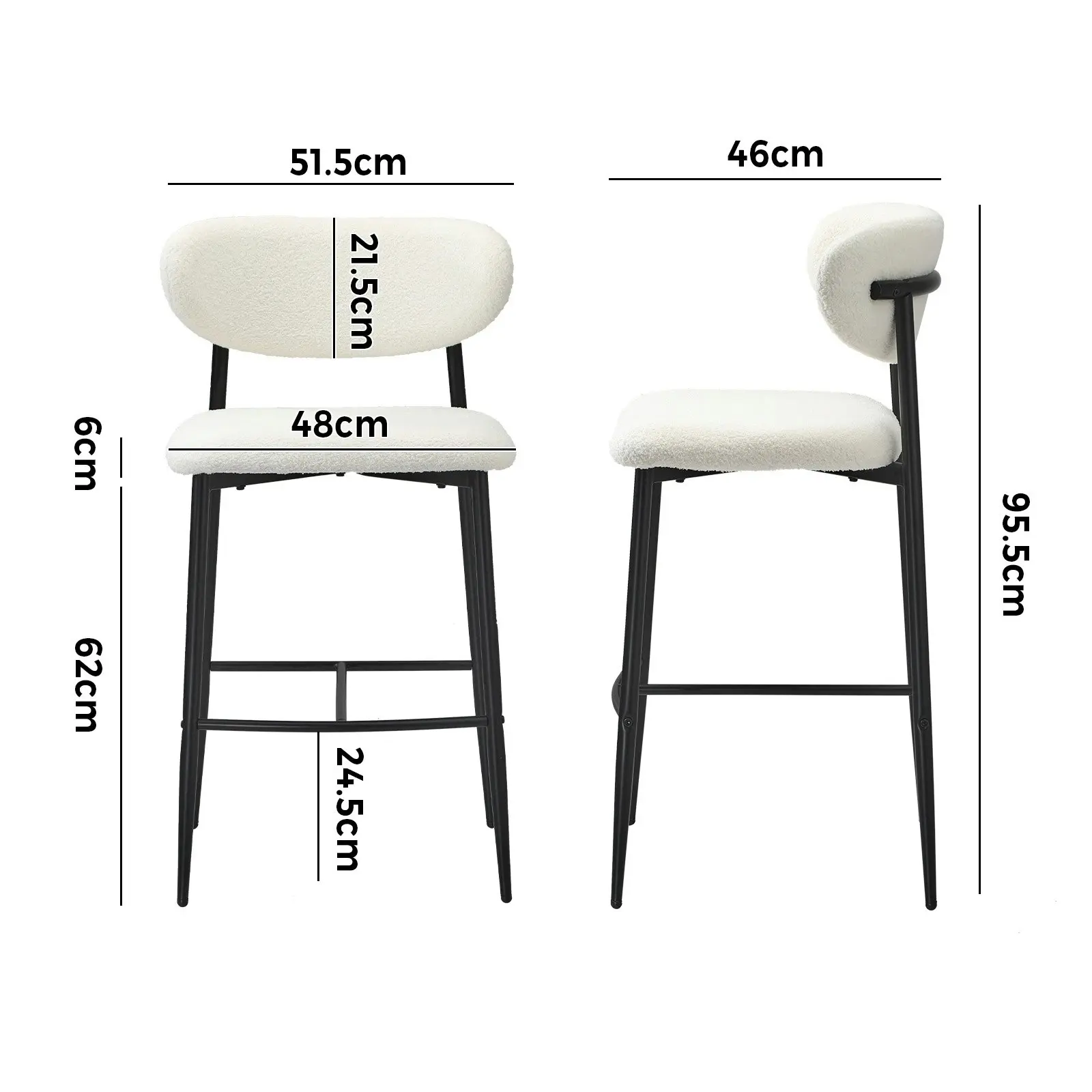 Oikiture 4x Bar Stools Kitchen Stool Counter Chair Boucle Fabric Black