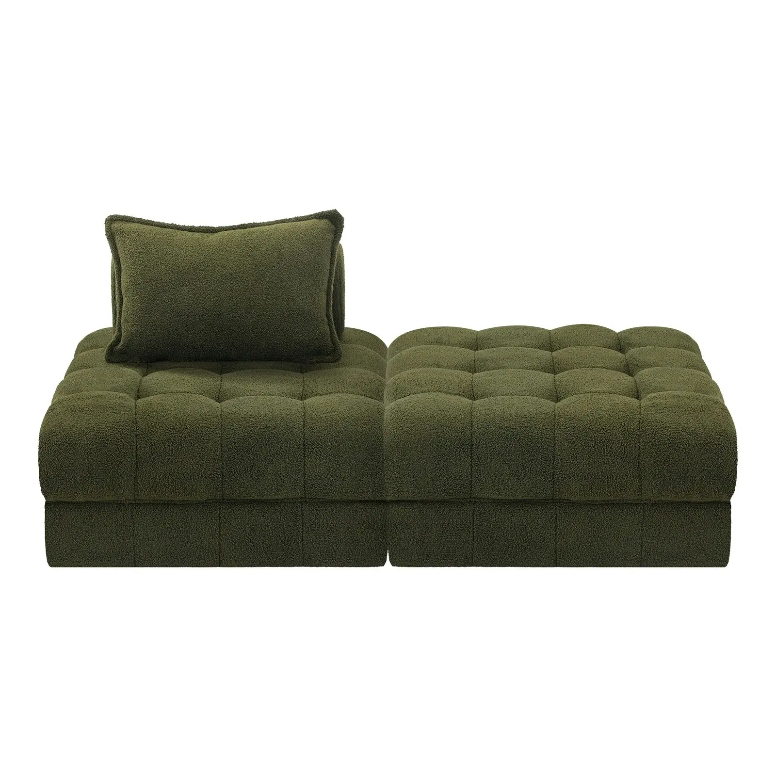 Oikiture 2 Seater Boucle Modular Sofa & Ottoman Set Armless TOFU Back Green