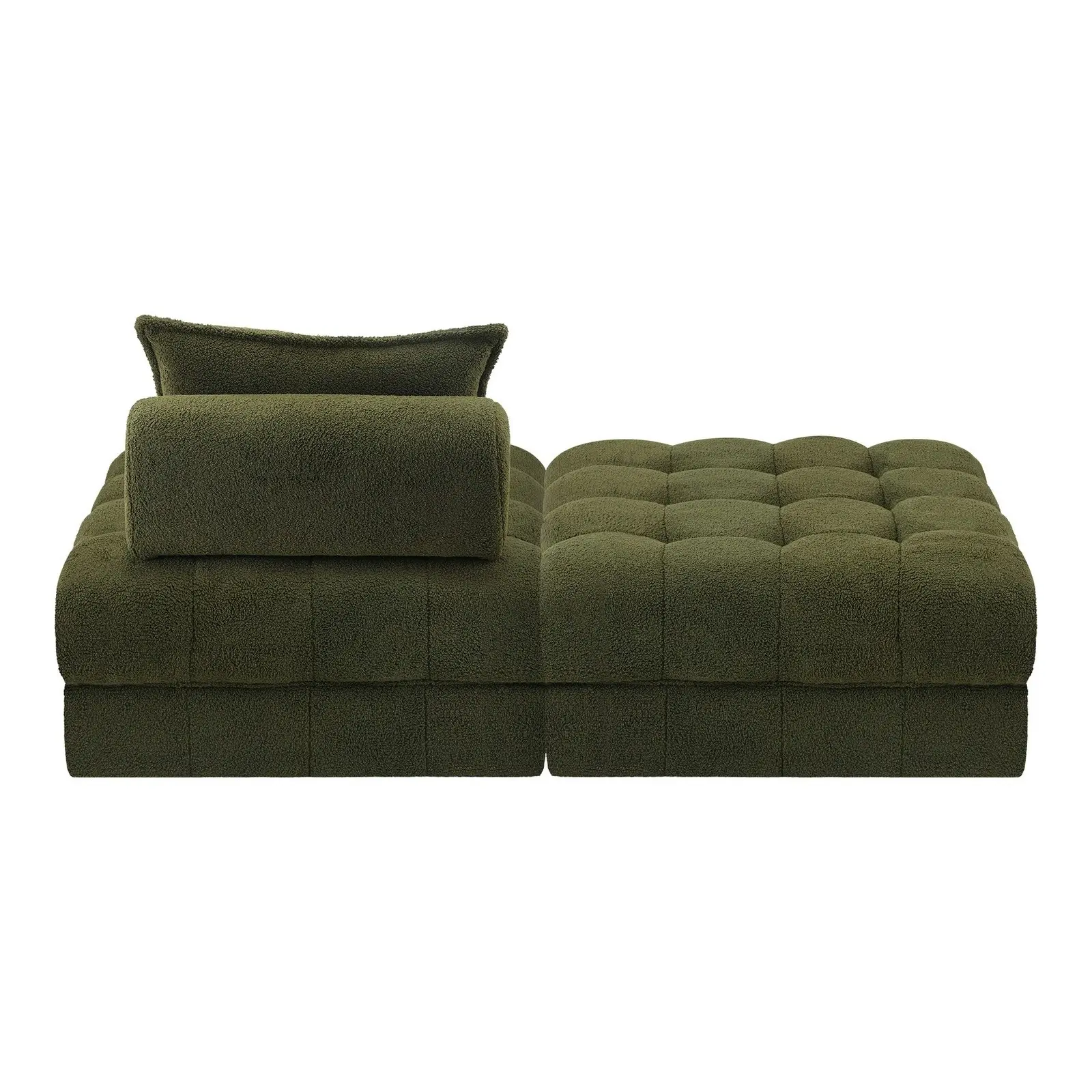 Oikiture 2 Seater Boucle Modular Sofa & Ottoman Set Armless TOFU Back Green