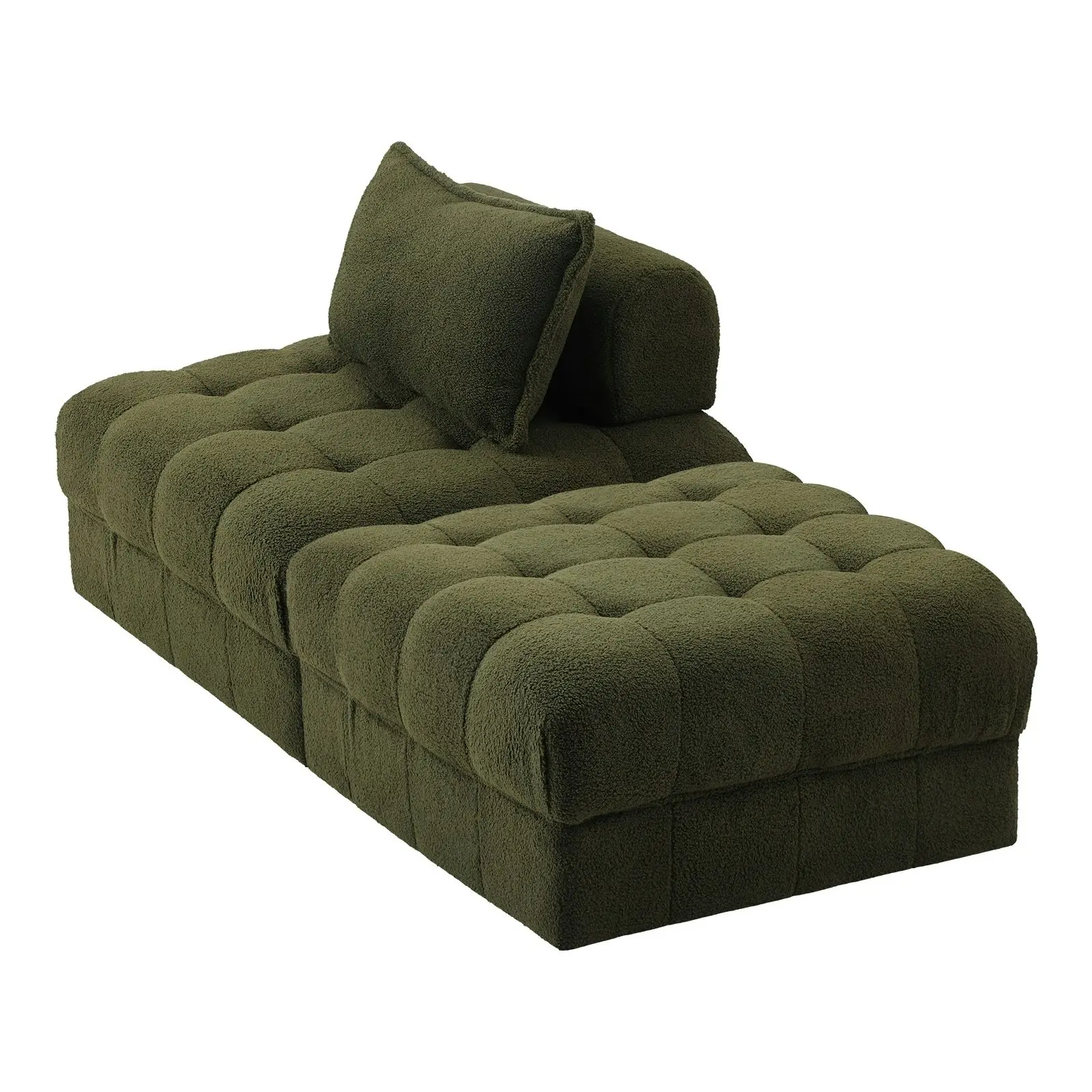 Oikiture 2 Seater Boucle Modular Sofa & Ottoman Set Armless TOFU Back Green