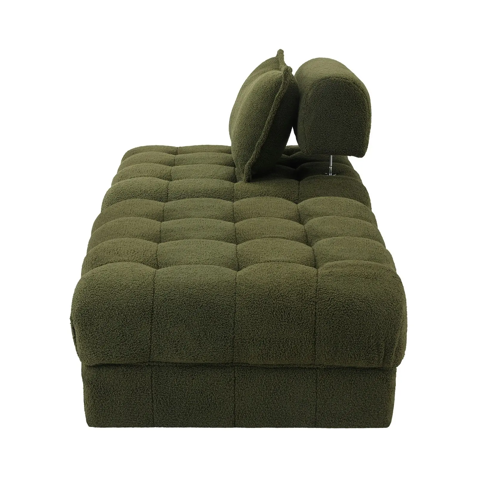 Oikiture 2 Seater Boucle Modular Sofa & Ottoman Set Armless TOFU Back Green