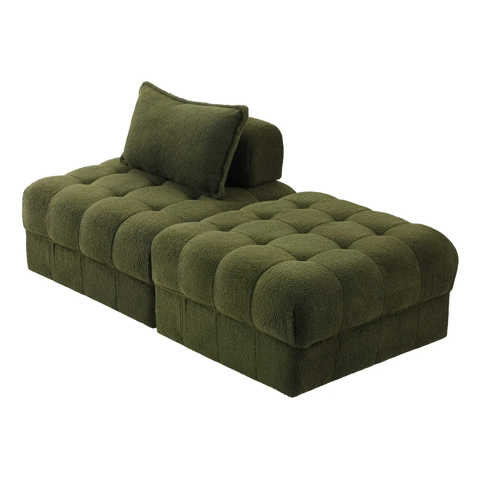 Oikiture 2 Seater Boucle Modular Sofa & Ottoman Set Armless TOFU Back Green