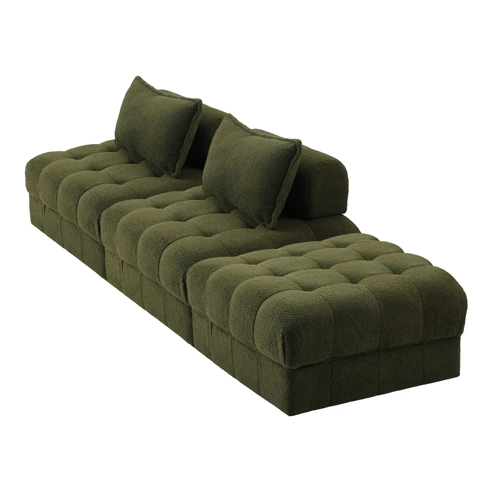 Oikiture 3 Seater Boucle Modular Sofa & Ottoman Set Armless TOFU Back Green