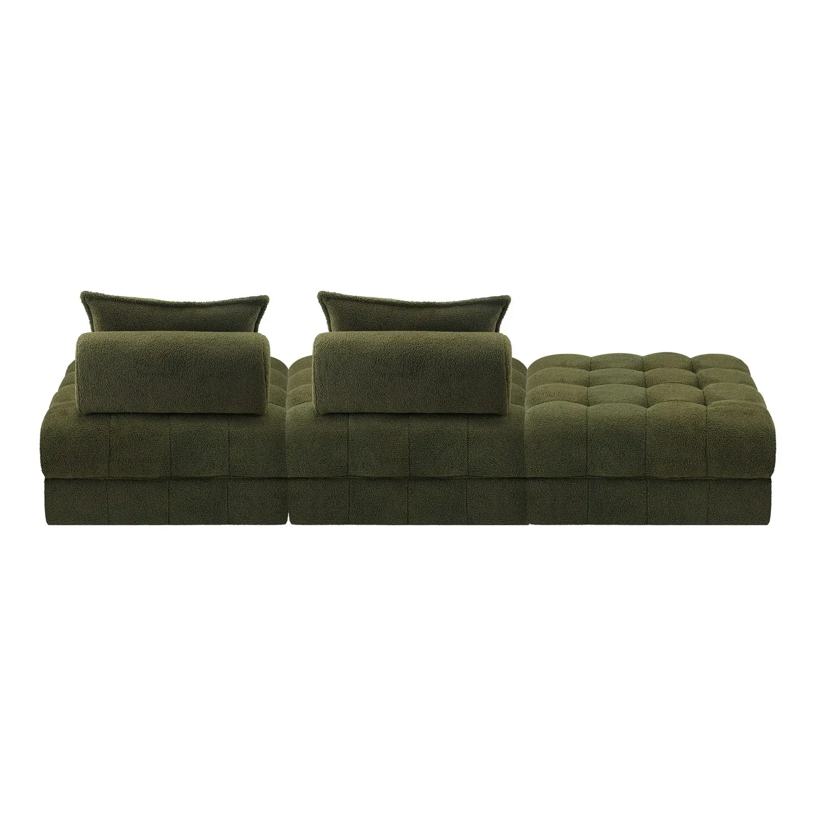 Oikiture 3 Seater Boucle Modular Sofa & Ottoman Set Armless TOFU Back Green